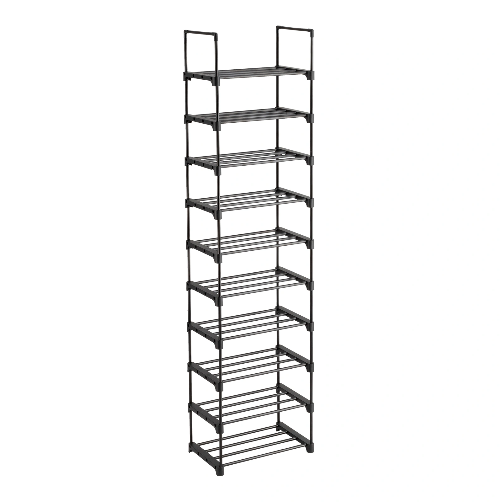 1-Tier Shoe Rack 45x30x174cm Metal Frame with 4 Poles Plastic Pipes 13mm Diameter Black Storage Organizer view 3