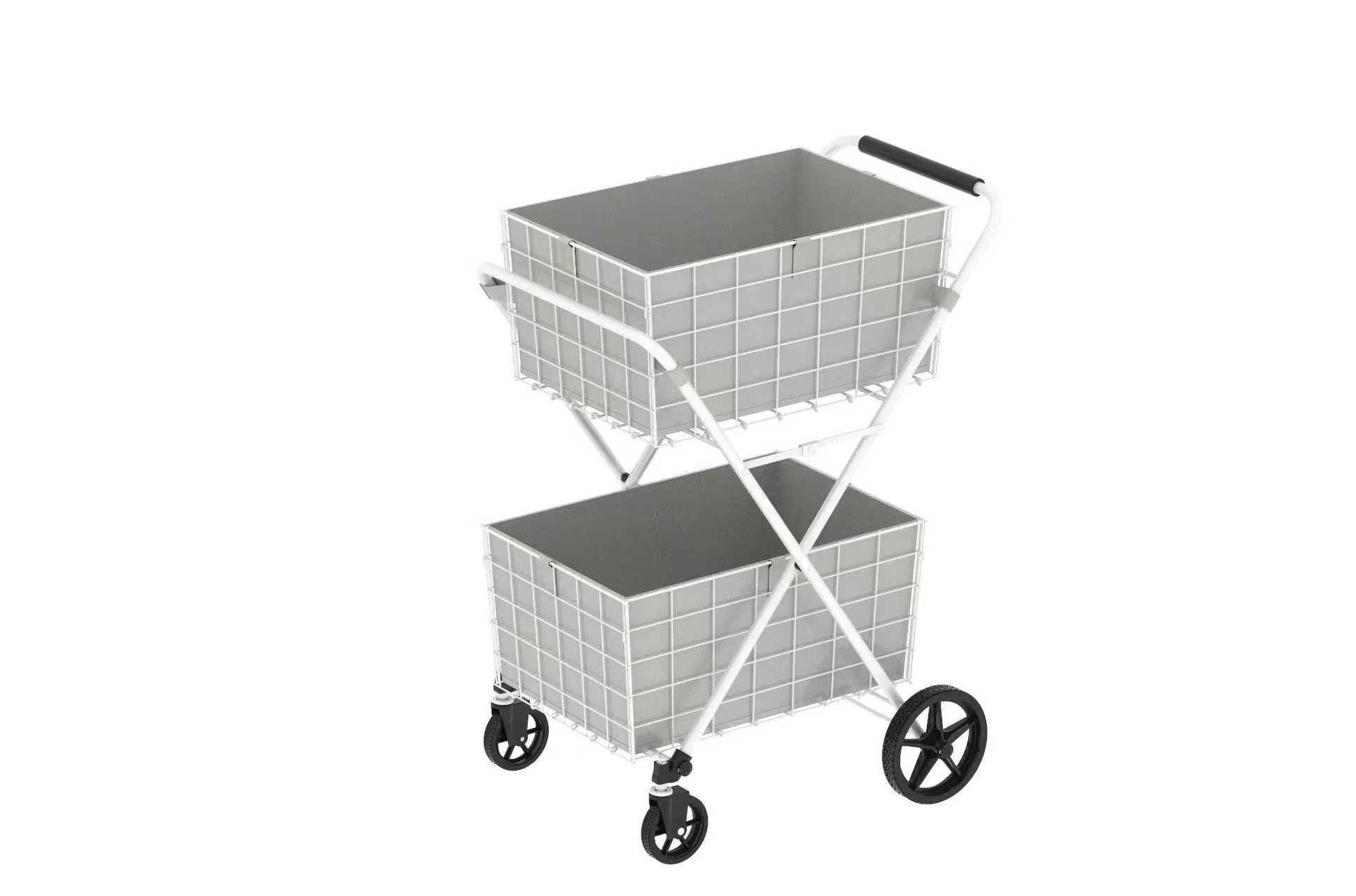 Extra Jumbo Shopping Cart 2 Layer Foldable Utility Cart with 360° Swivel Wheels Double Basket Grocery Laundry Cart White