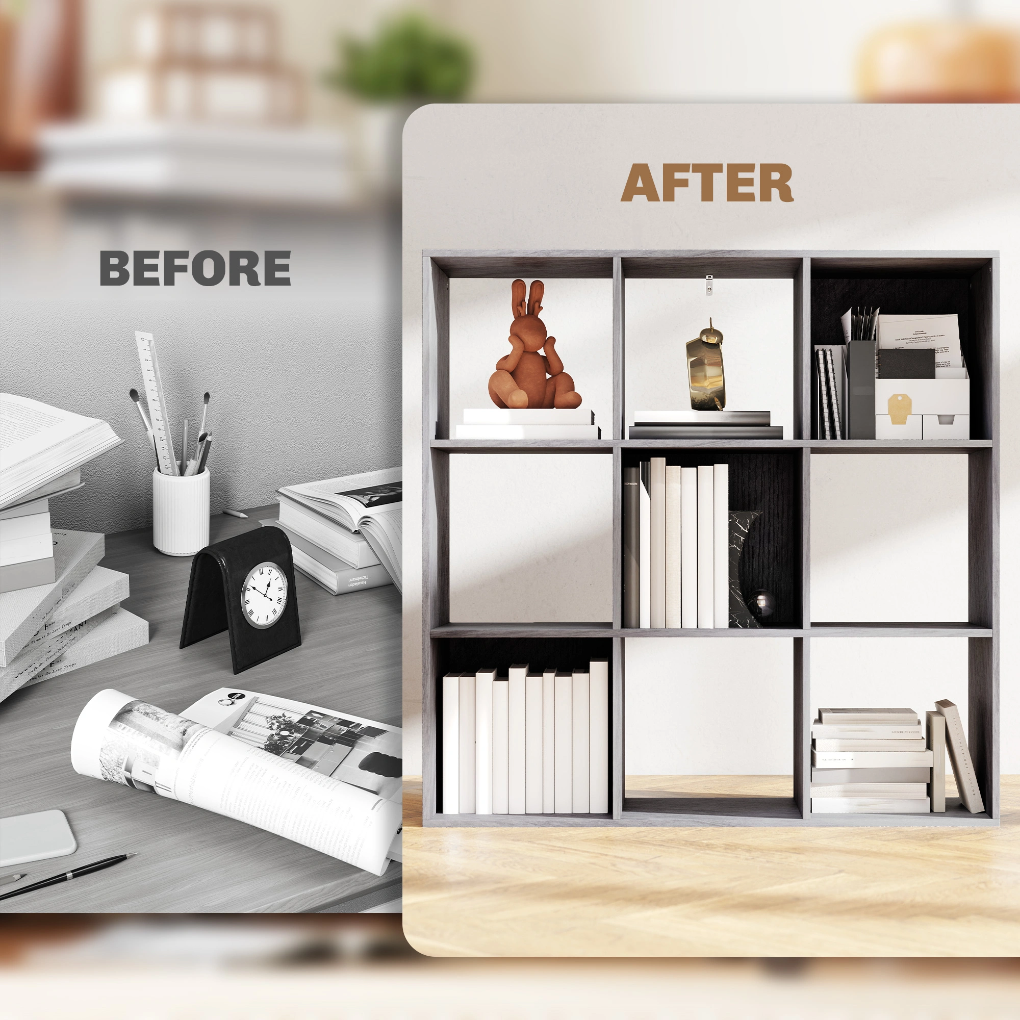 Modern Shelf Bookstorage Cabinet - 3-Door Display Cabinet with Adjustable Shelves for Living Room Bedroom view 3