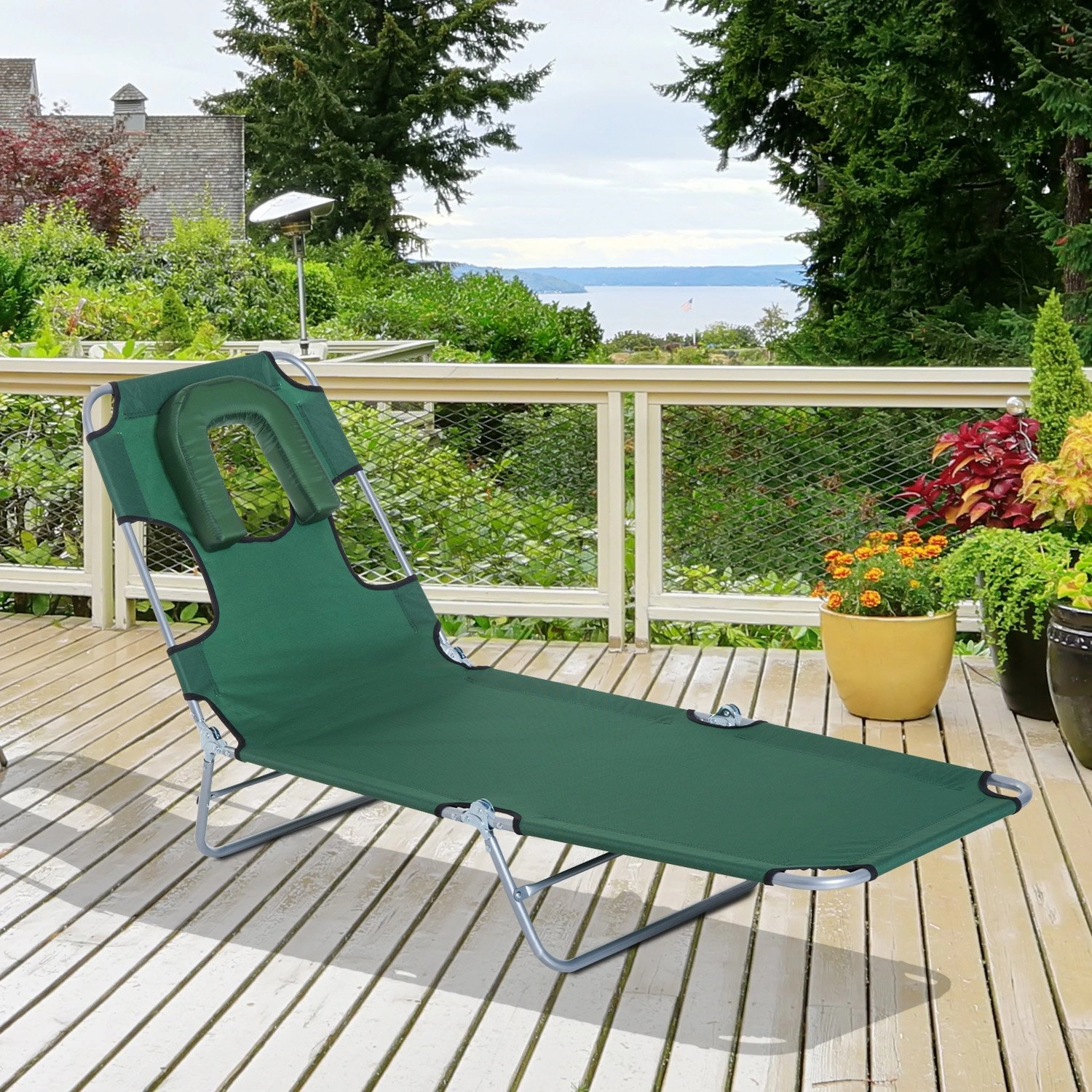 Folding Lounge Rocking Chair, Outdoor Patio Chair with Cup Holder, Portable Lightweight Foldable for Camping Beach view 2