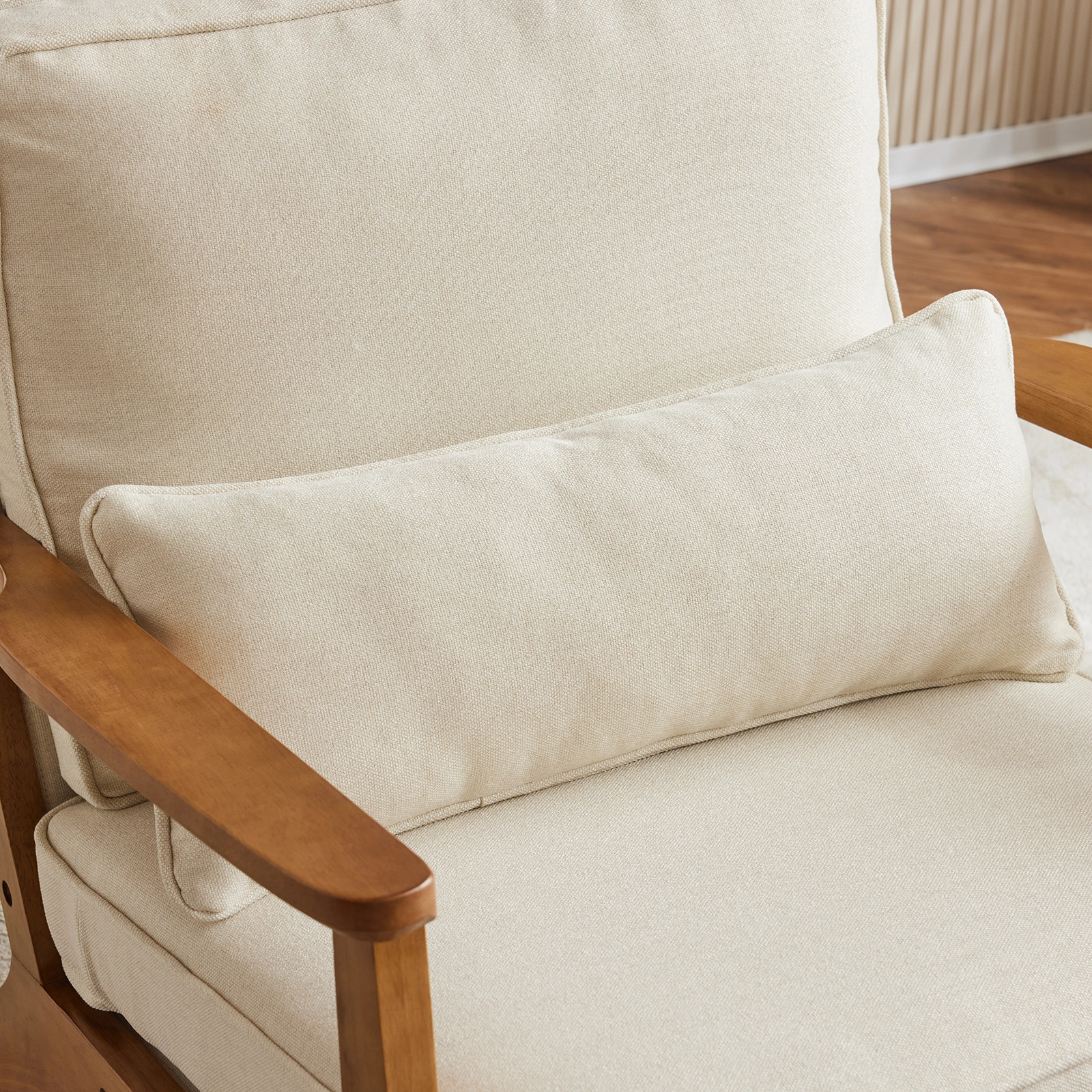 Oak Armrest Oak Upholstered Single Lounge Chair Indoor Lounge Chair Off-White view 20