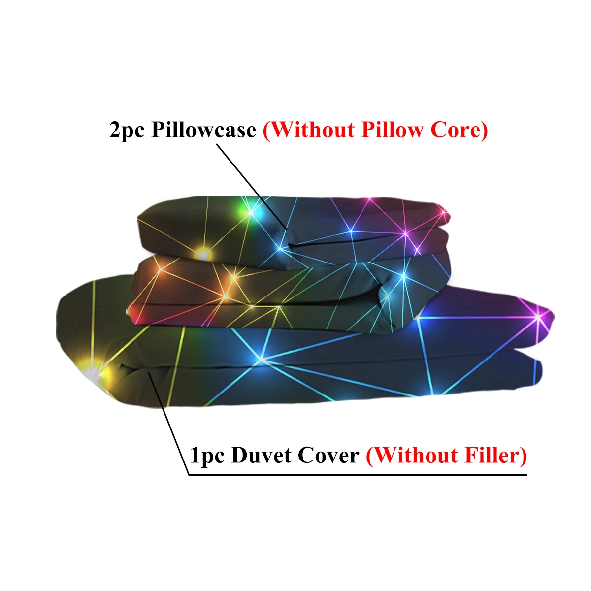 Triangle Retro Neon Duvet Cover Set 3-Piece Glowing Sparkling Rainbow Laser Pattern Bedding Super King for Boys view 5