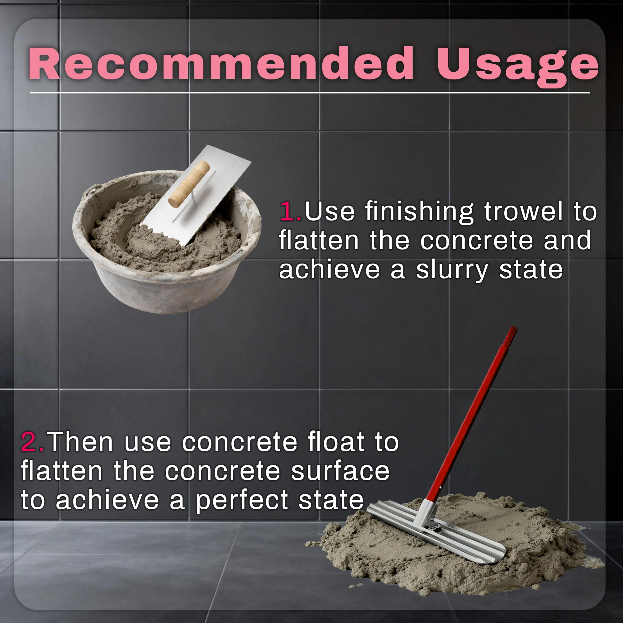 48''x8'' Concrete Bull Float with T Trowel, Aluminium Alloy Finish Tool, Adjustable Bracket, 4 Handles, Red, Pro Smoothing for Construction view 4