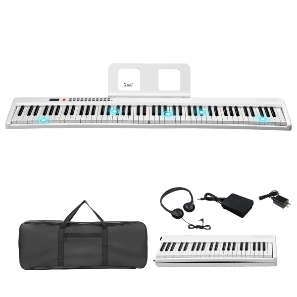GPP-106 88 Key Folding Piano Semi-Weighted Standard Keyboards Digital Piano with MIDI Bluetooth, Handbag, Headphone, for Piano Lover White color view 2