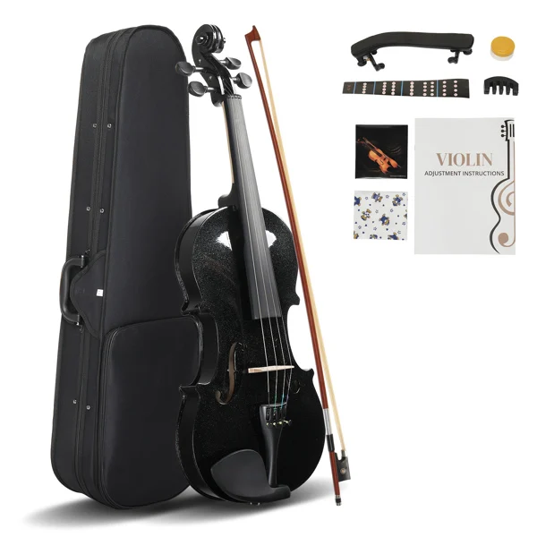 Size 4/4 Violin Set for Adults Beginners Students with Hard Case,Violin Bow,Shoulder Rest,Rosin,Extra Strings and Sordine