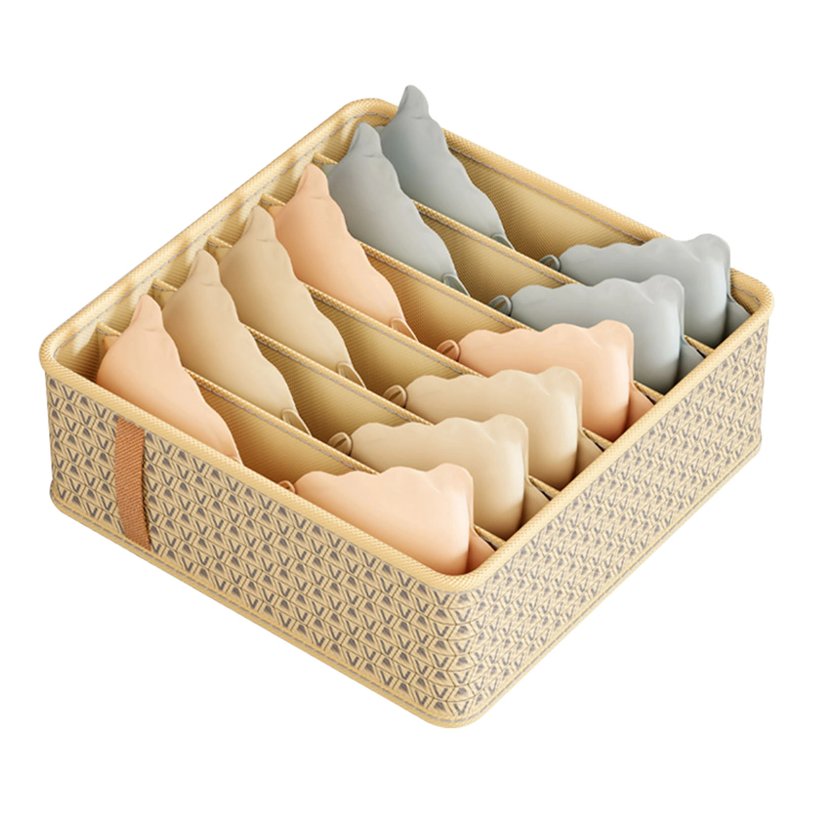 Beige Fabric Closet Drawer Organizer Dividers - 6 Grid Storage Bins, Large 32x32x11cm Space Saving Dresser Inserts