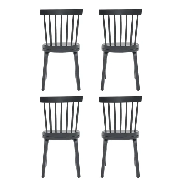 Windsor Dining Chairs Set of 4,Wood Farmhouse Spindle Back, Widen Seat, Mid-Century Modern French Country Style, for Living Room Restaurant, Black