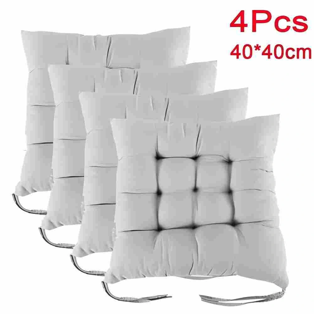 4 Pack Chair Seat Cushions Tie On, Plain Dining Kitchen Garden Seat Pads UK view 2