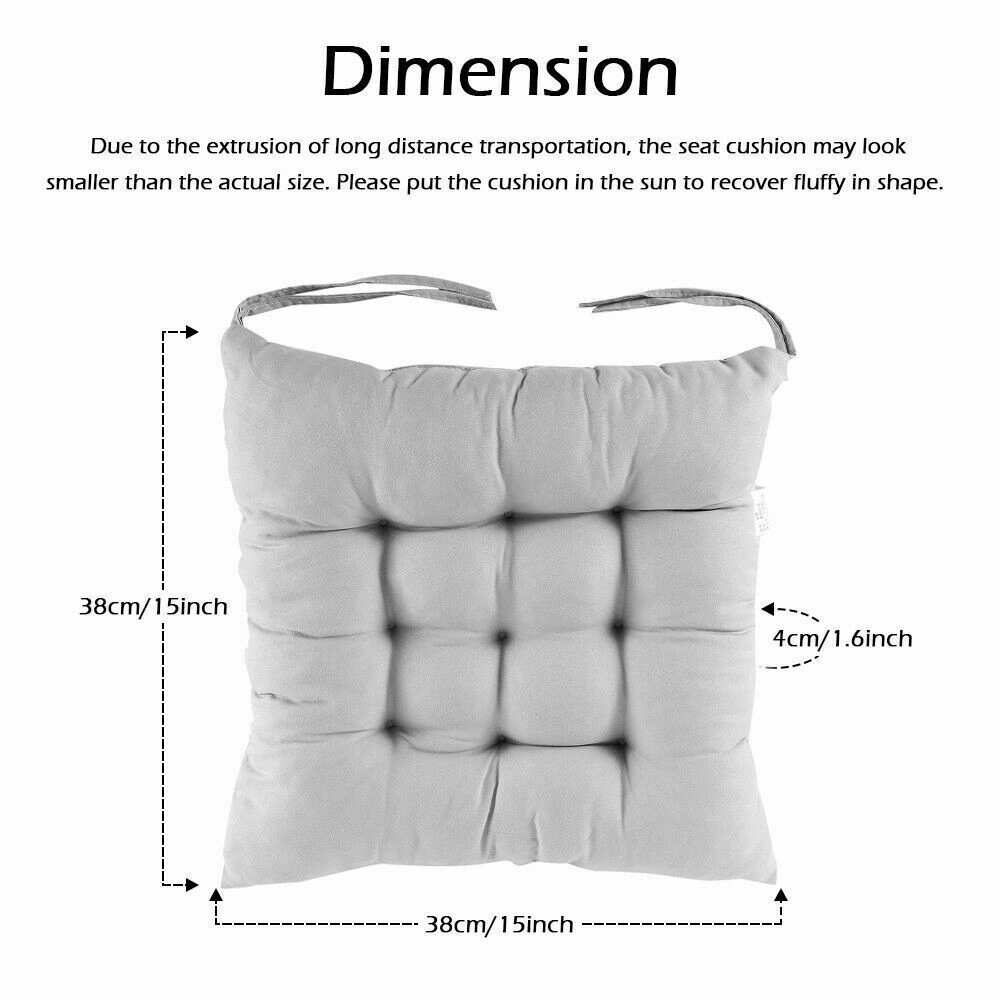 4 Pack Chair Seat Cushions Tie On, Plain Dining Kitchen Garden Seat Pads UK view 3