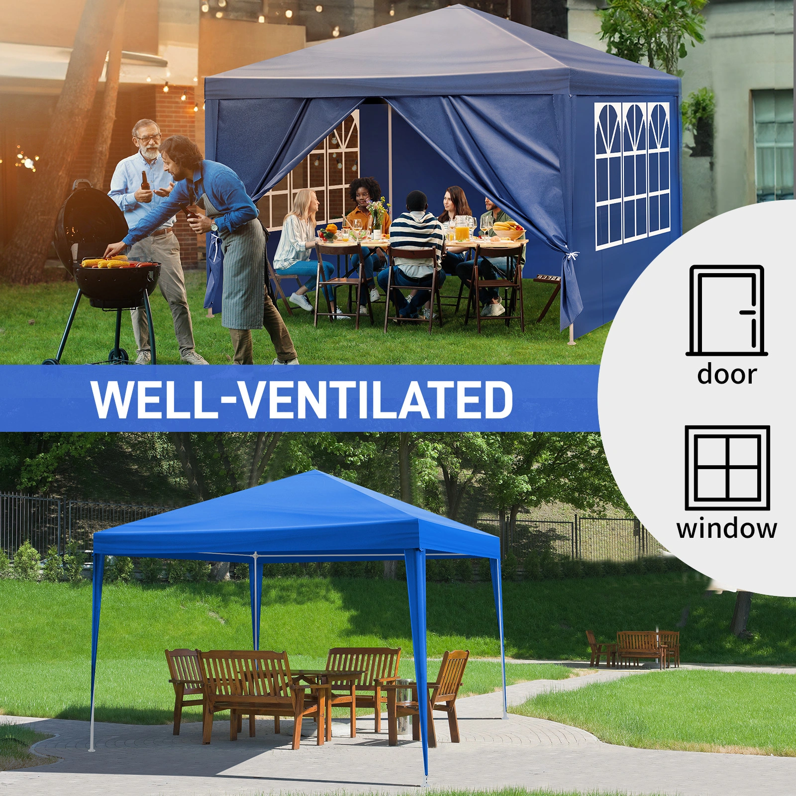 10'x10' Gazebo Waterproof Outdoor Canopy Patio Tent Party Tent for Wedding BBQ Cater, Blue view 10