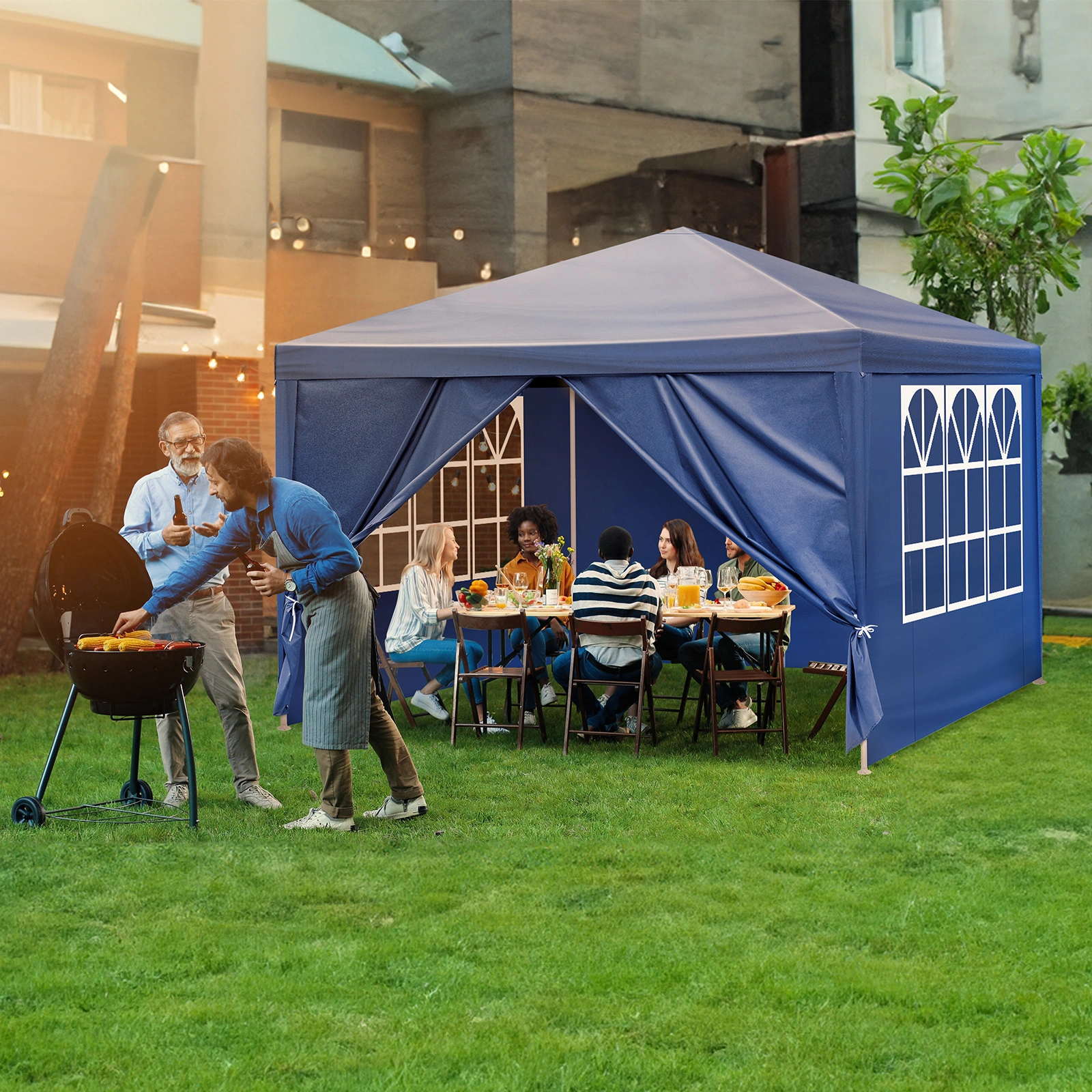 10'x10' Gazebo Waterproof Outdoor Canopy Patio Tent Party Tent for Wedding BBQ Cater, Blue view 12