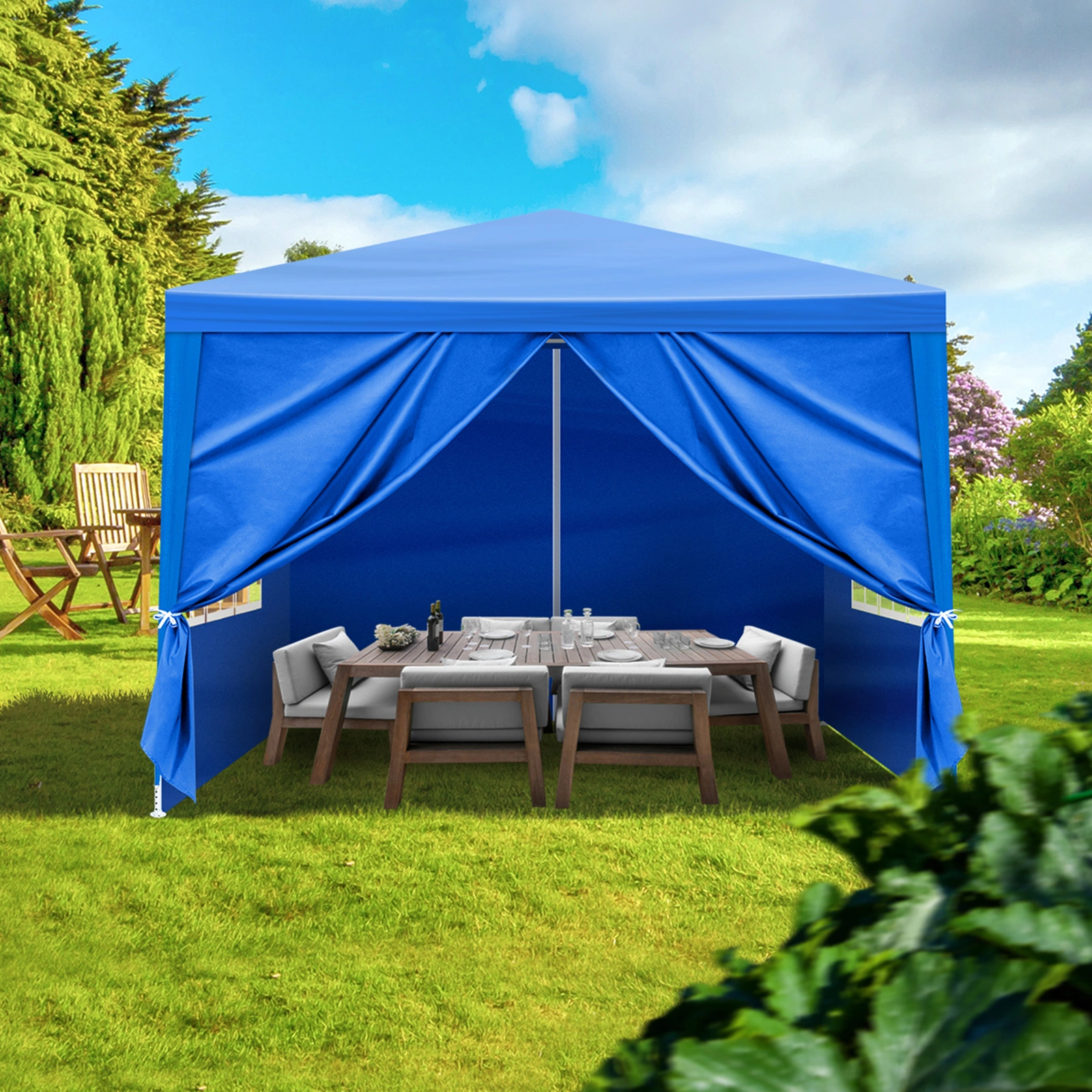 10'x10' Gazebo Waterproof Outdoor Canopy Patio Tent Party Tent for Wedding BBQ Cater, Blue view 15
