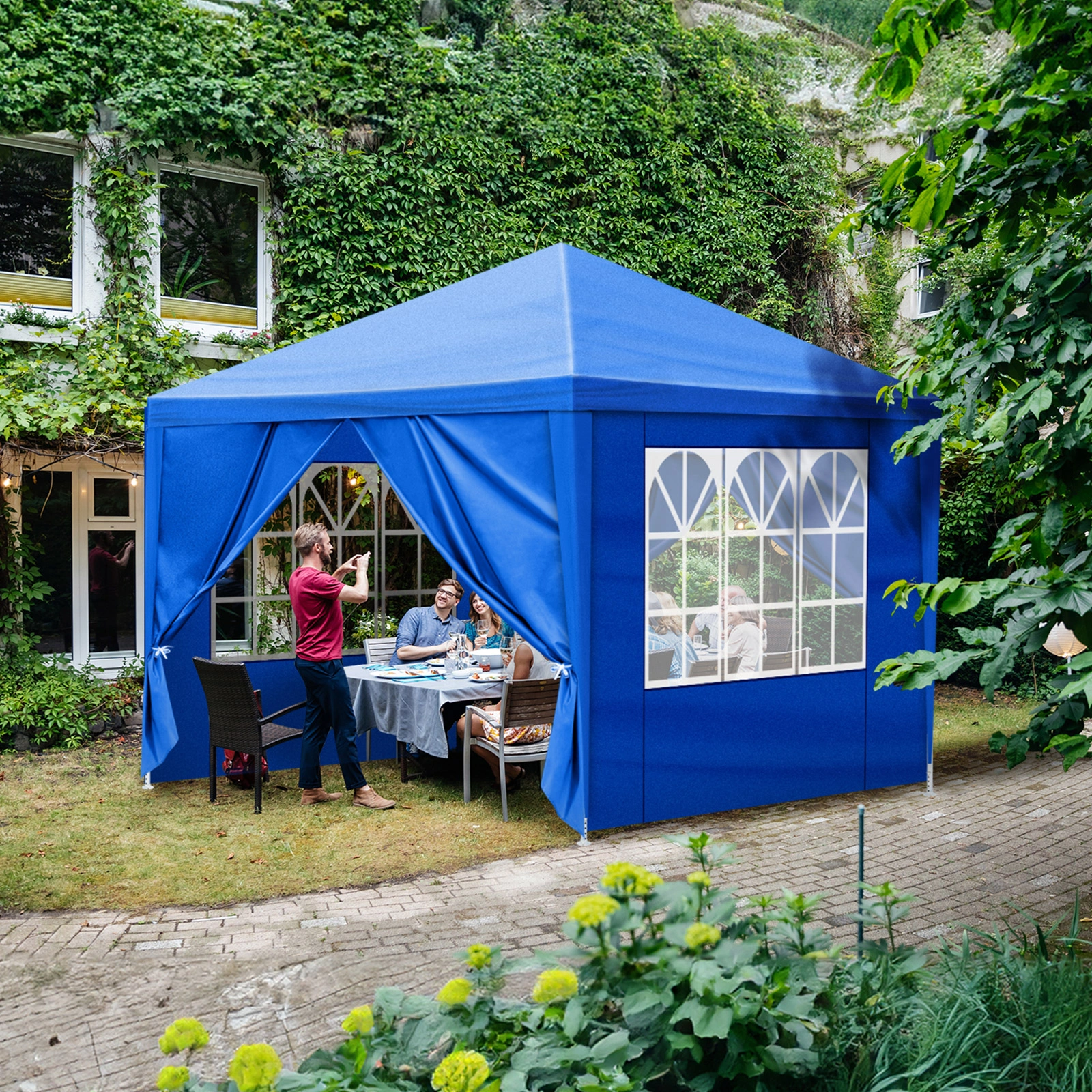 10'x10' Gazebo Waterproof Outdoor Canopy Patio Tent Party Tent for Wedding BBQ Cater, Blue view 17