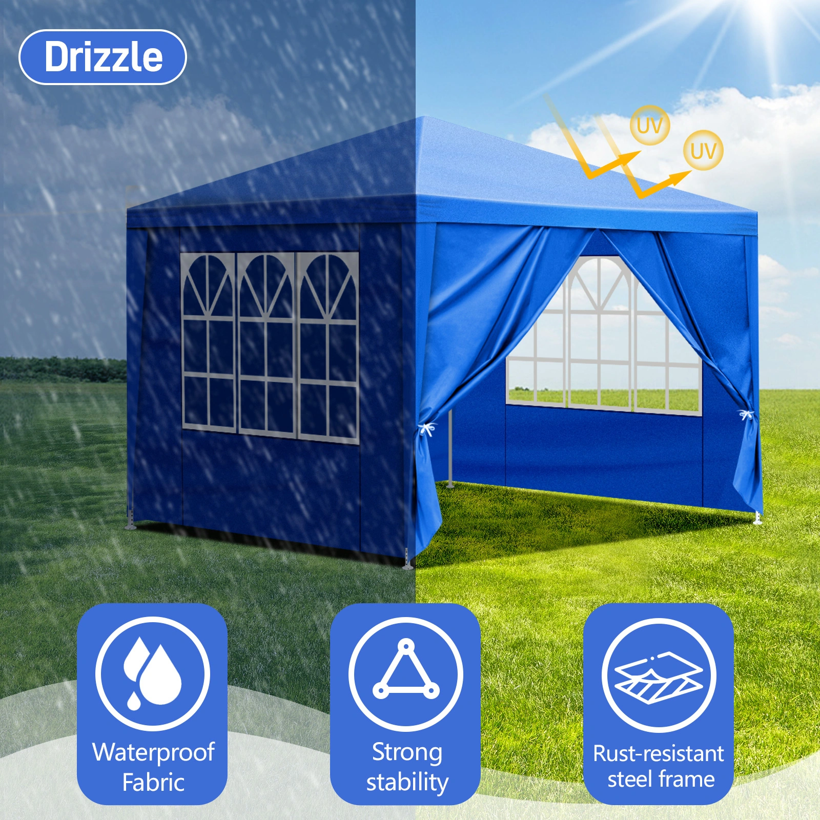 10'x10' Gazebo Waterproof Outdoor Canopy Patio Tent Party Tent for Wedding BBQ Cater, Blue view 9