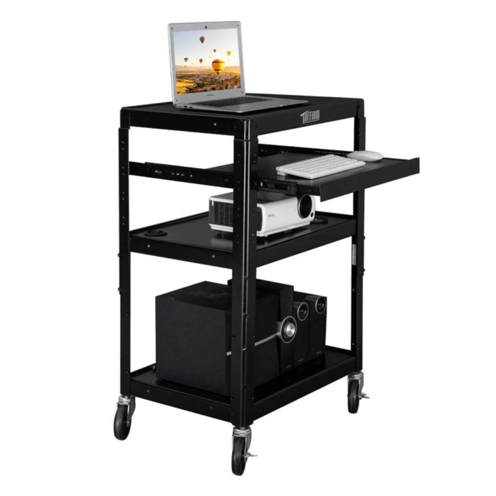 Cart Rolling Storage Stand with Keyboard Shelf - Mobile Desk Organizer on Wheels, Multi-Tier Utility Caddy for Home Office & Studio