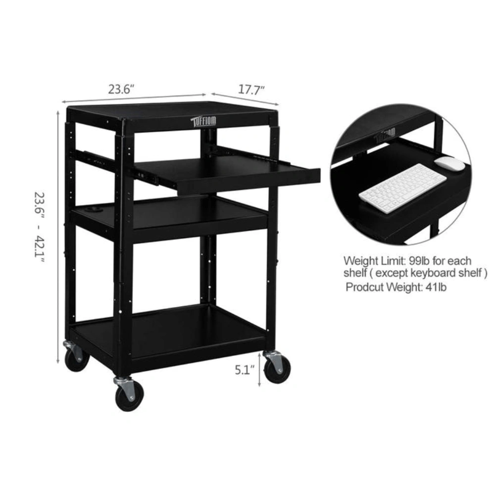 Cart Rolling Storage Stand with Keyboard Shelf - Mobile Desk Organizer on Wheels, Multi-Tier Utility Caddy for Home Office & Studio view 2