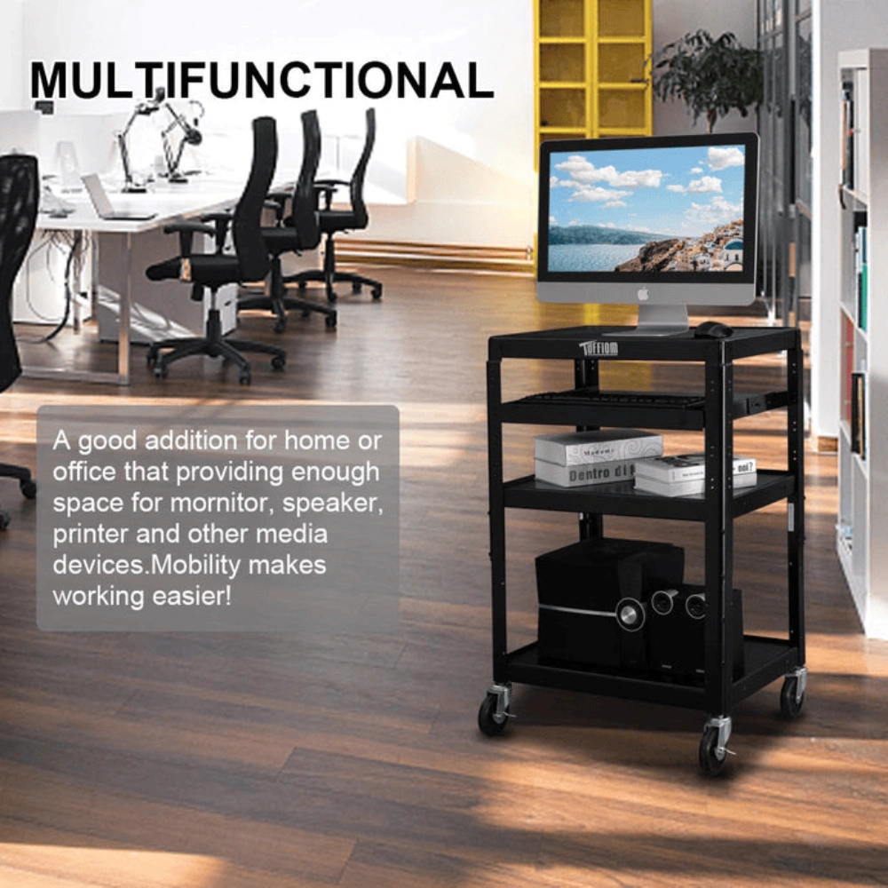 Cart Rolling Storage Stand with Keyboard Shelf - Mobile Desk Organizer on Wheels, Multi-Tier Utility Caddy for Home Office & Studio view 3