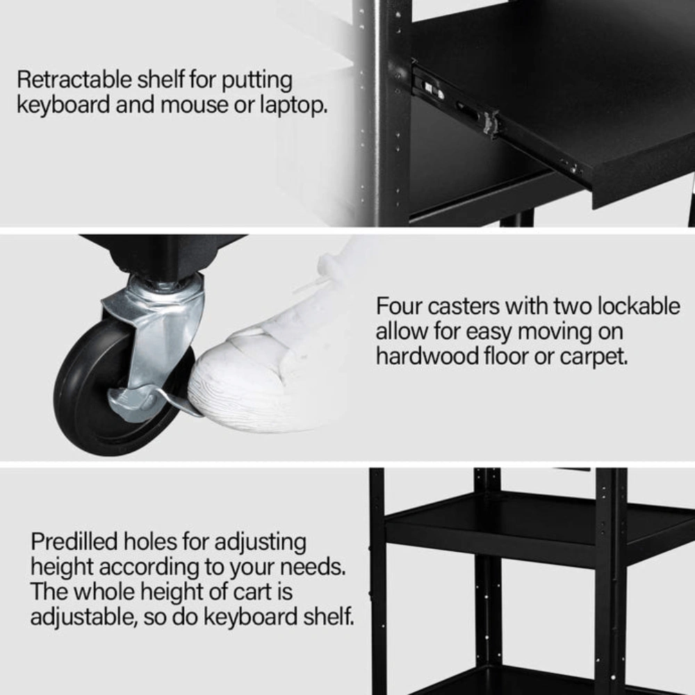 Cart Rolling Storage Stand with Keyboard Shelf - Mobile Desk Organizer on Wheels, Multi-Tier Utility Caddy for Home Office & Studio view 4