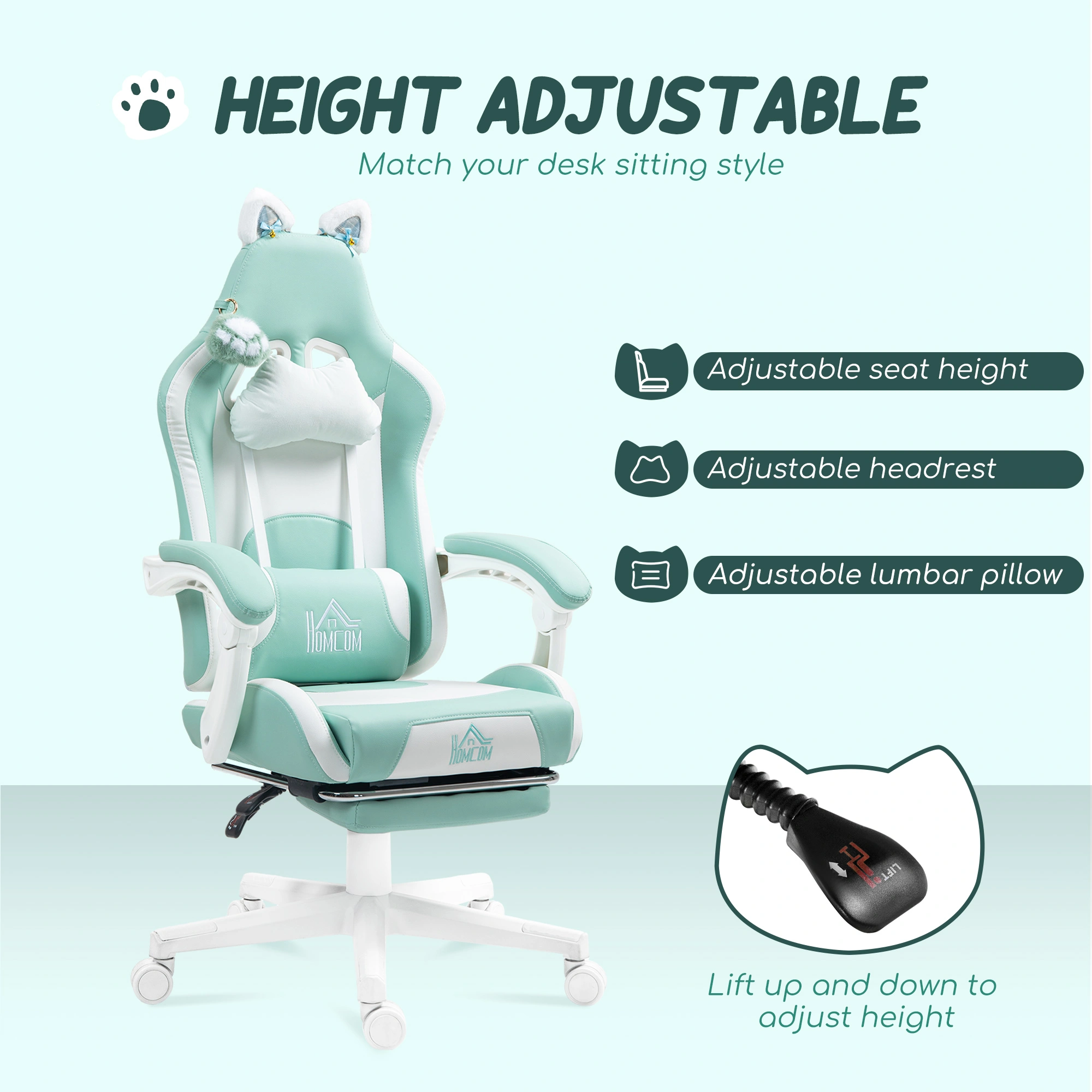 Ergonomic Gaming Chair for PC, Racing Computer Chair with Lumbar Support, High Back Reclining Swivel Desk Chair view 3