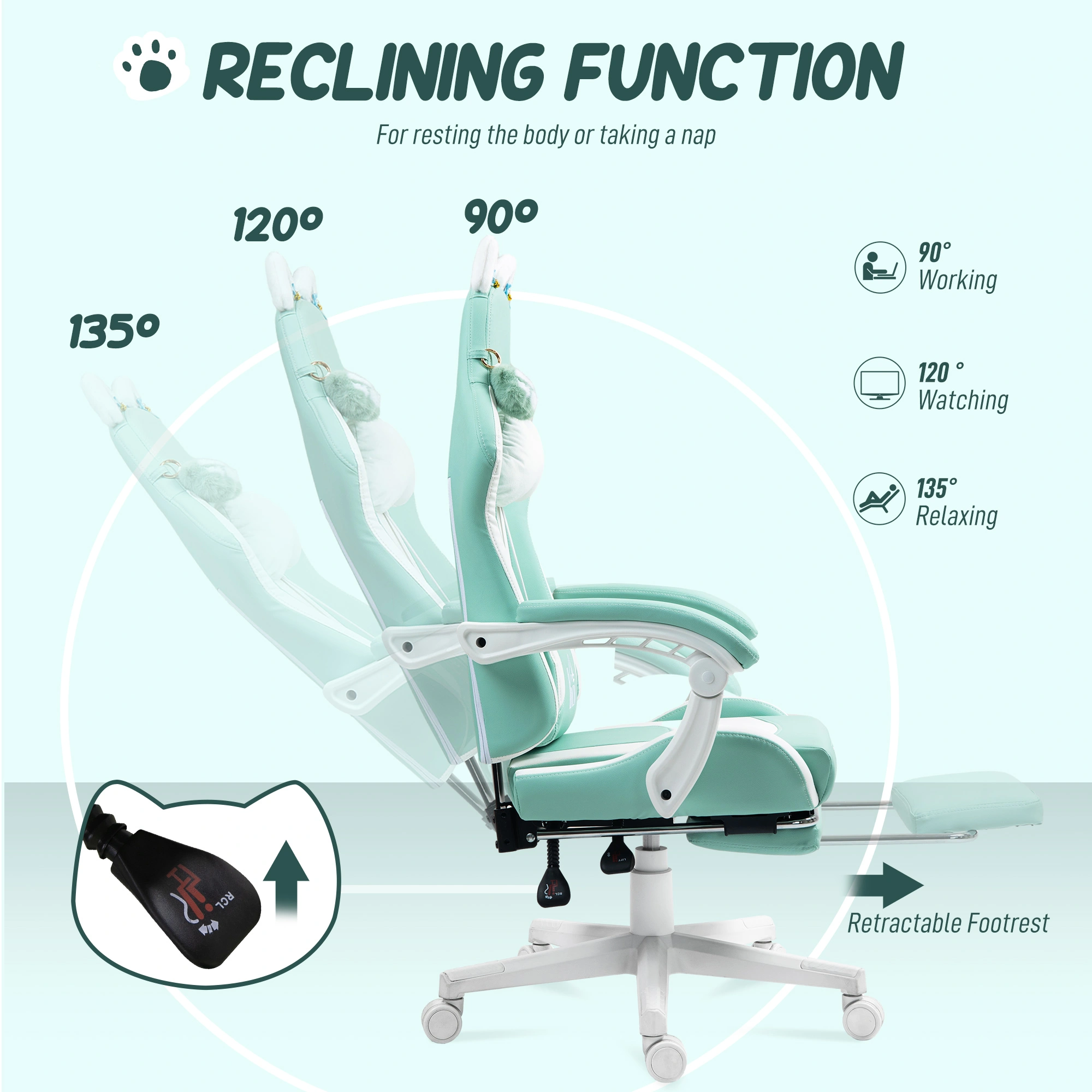 Ergonomic Gaming Chair for PC, Racing Computer Chair with Lumbar Support, High Back Reclining Swivel Desk Chair view 4