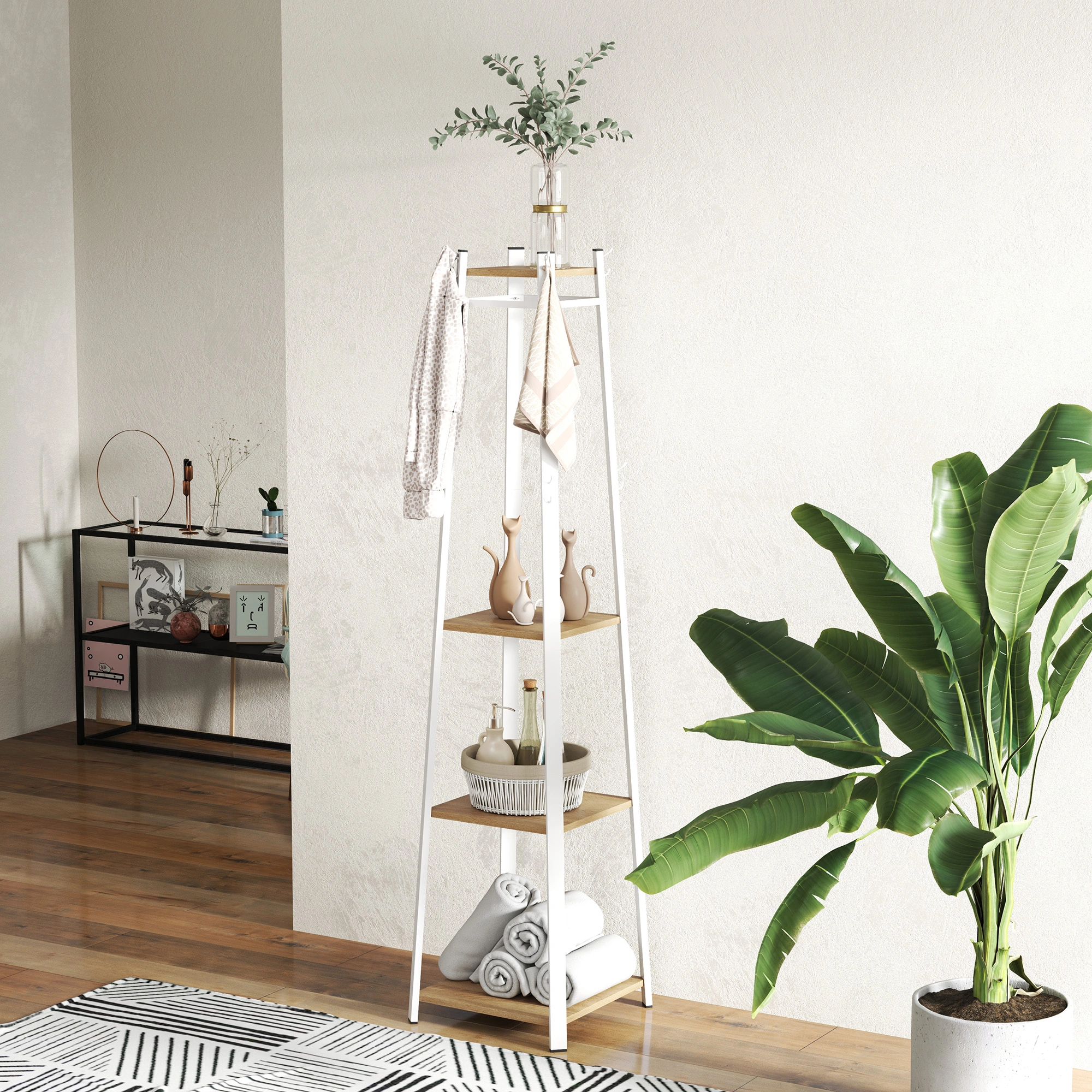 Heavy Duty Coat Rack Stand, Freestanding entryway coat tree with 8 Hooks for Living Room, Hallway, Bedroom, Black Metal view 4