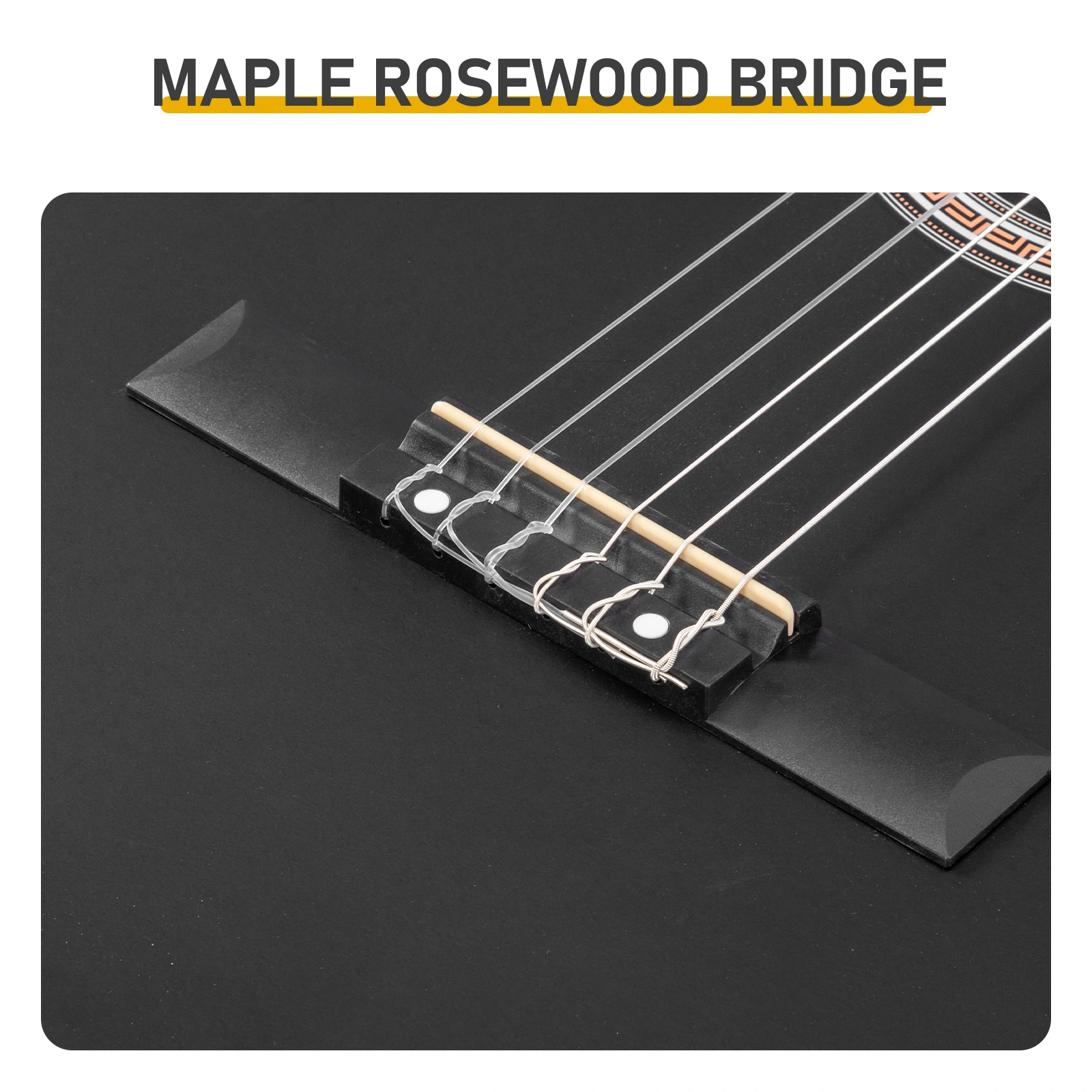 39 Inch Round Barrel Basswood Classical Folk Guitar (Matte Black)including gig bag, spare strings, picks, capo, tuner, and strap. view 8