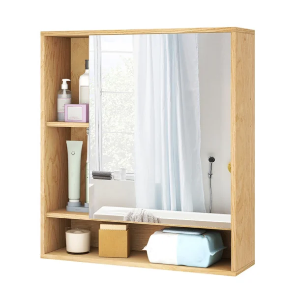 2 in 1 Mirrored Bathroom Wall Cabinet, Space-Saving Medicine Cabinet with Hidden Storage & Shelves - Natural view 5