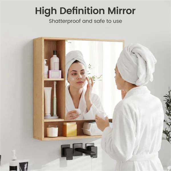 2 in 1 Mirrored Bathroom Wall Cabinet, Space-Saving Medicine Cabinet with Hidden Storage & Shelves - Natural view 6