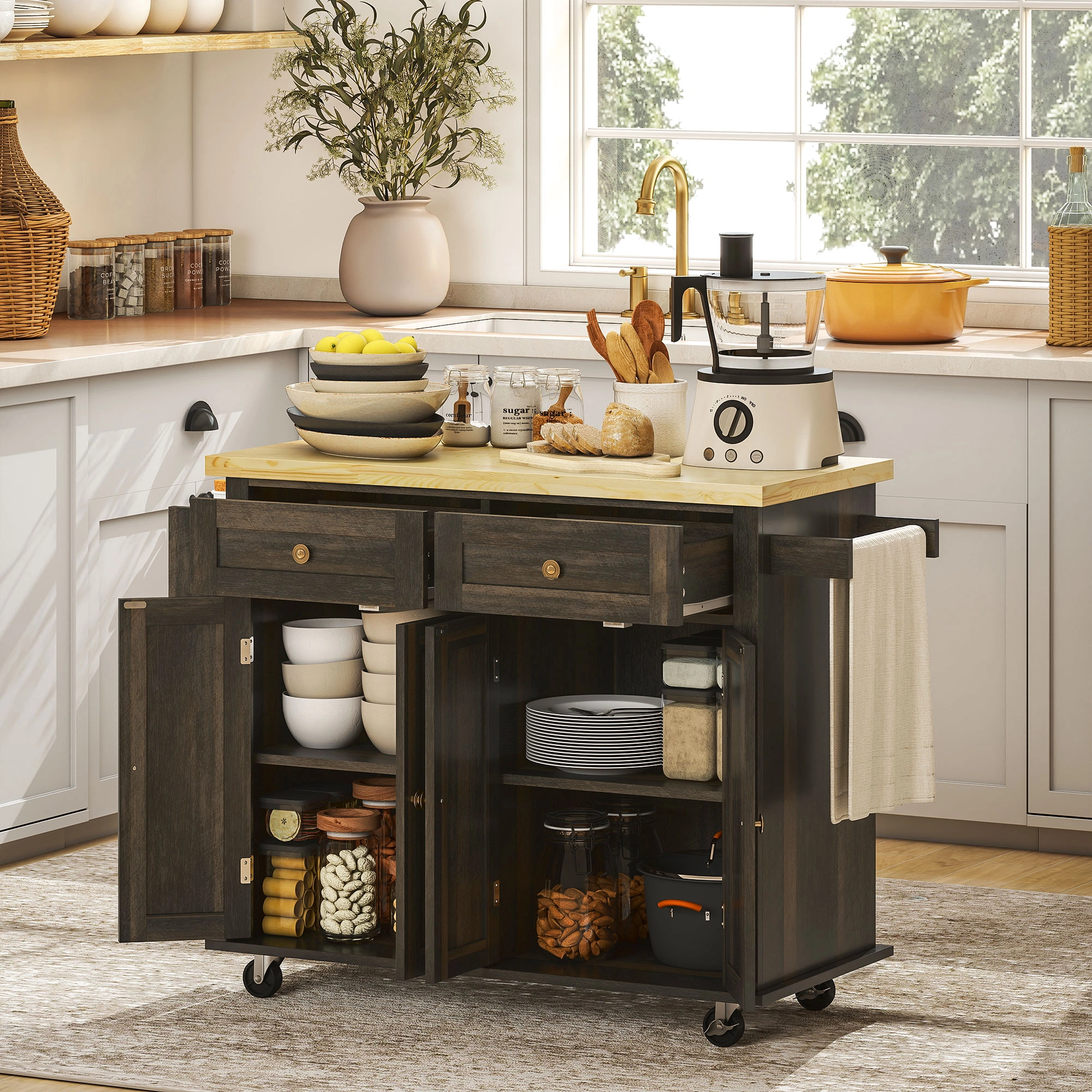 Modern Kitchen Storage Cabinet, Freestanding Pantry Cupboard with Shelves & Doors, Space-Saving Organizer