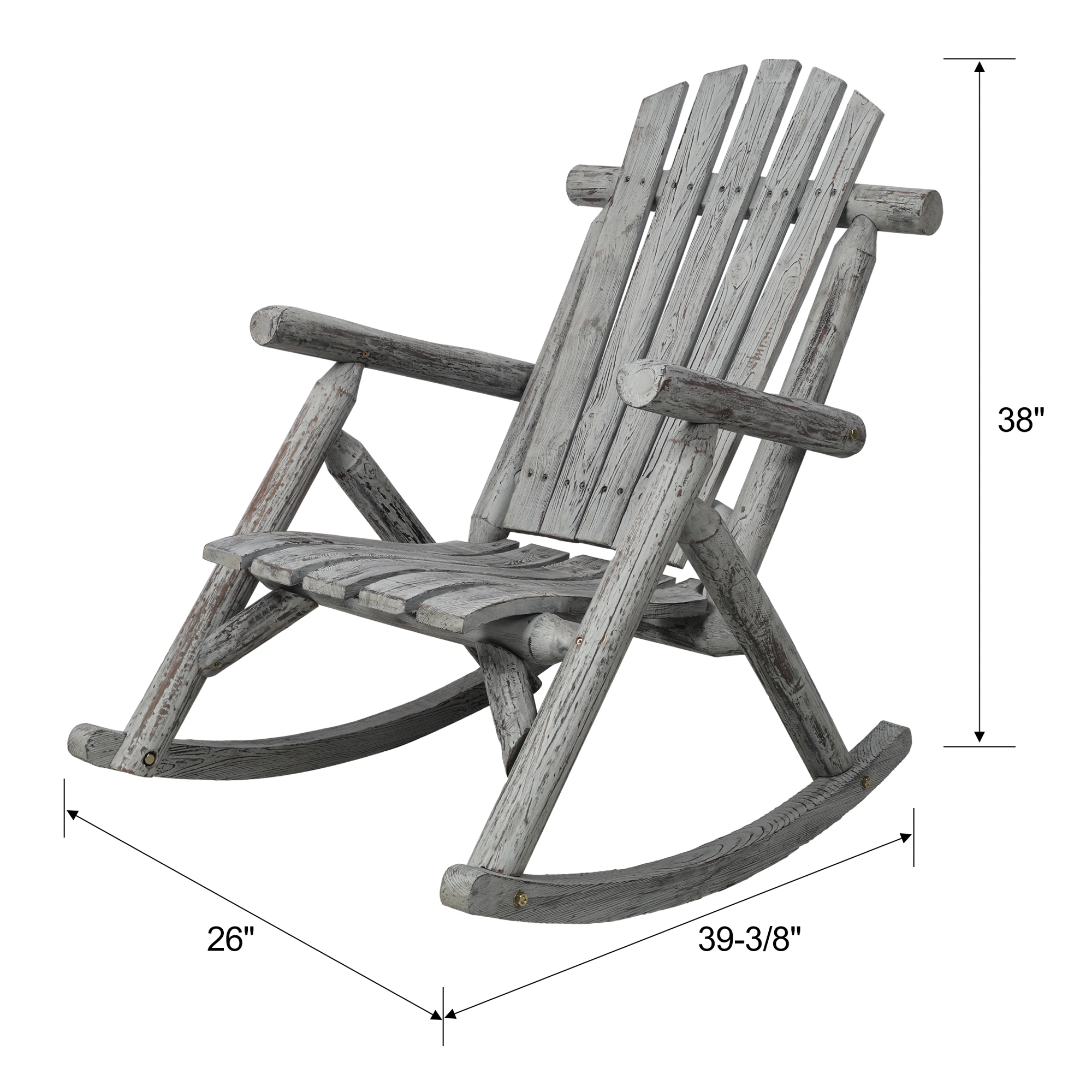 Wooden Porch Rocking Chair, Fir Wood Garden Rocker for Patio Outdoor Seating, Light Gray view 14
