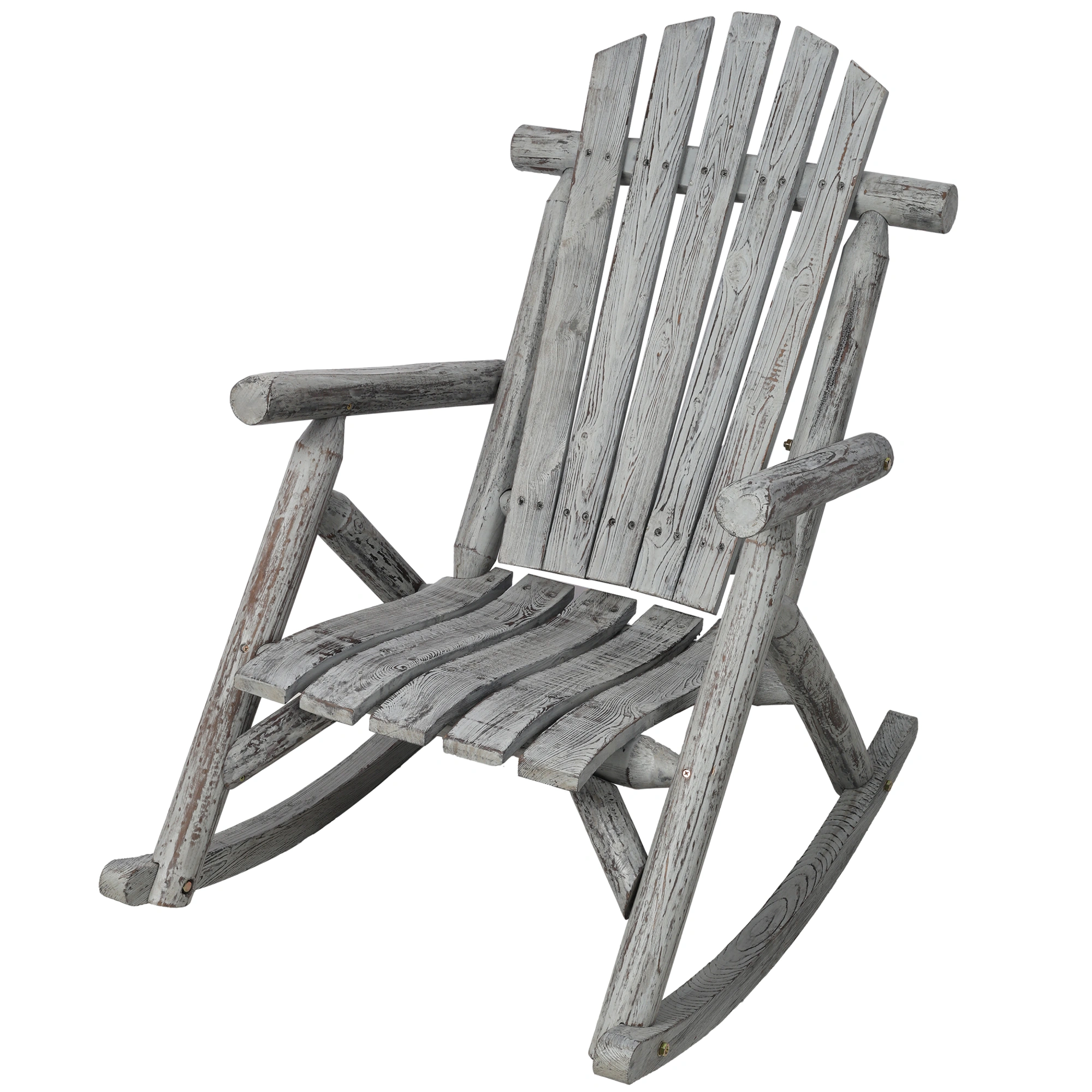 Wooden Porch Rocking Chair, Fir Wood Garden Rocker for Patio Outdoor Seating, Light Gray view 3