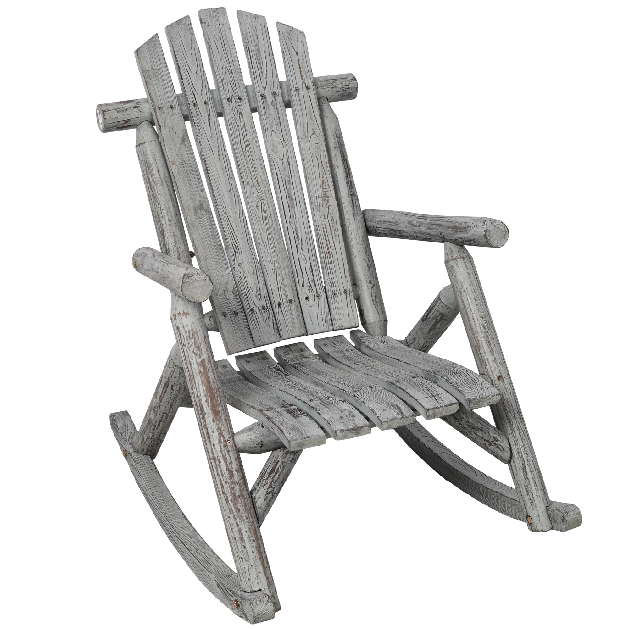 Wooden Porch Rocking Chair, Fir Wood Garden Rocker for Patio Outdoor Seating, Light Gray view 4