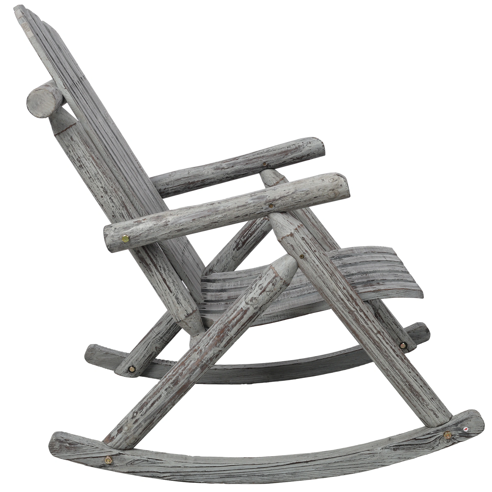 Wooden Porch Rocking Chair, Fir Wood Garden Rocker for Patio Outdoor Seating, Light Gray view 5