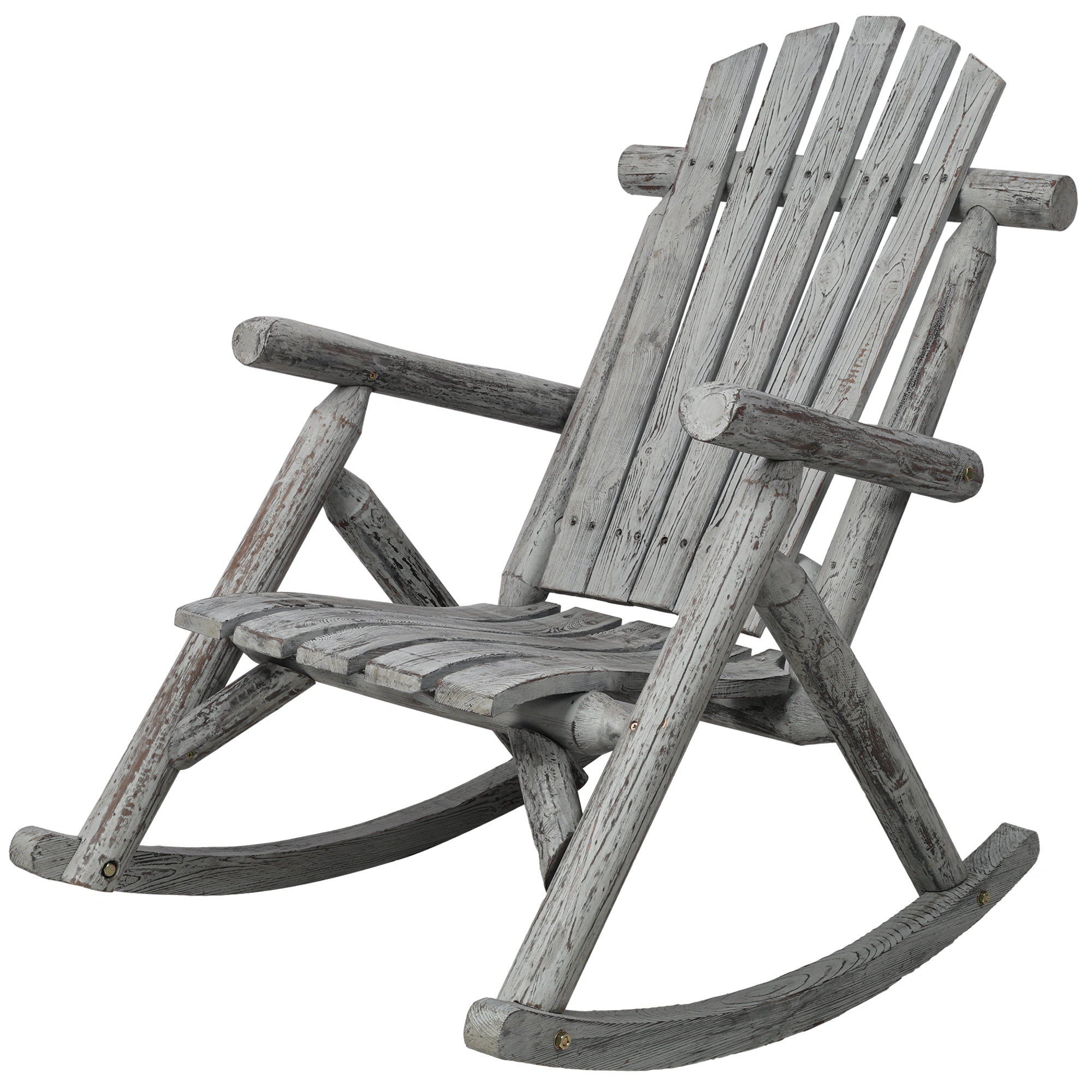 Wooden Porch Rocking Chair, Fir Wood Garden Rocker for Patio Outdoor Seating, Light Gray view 6