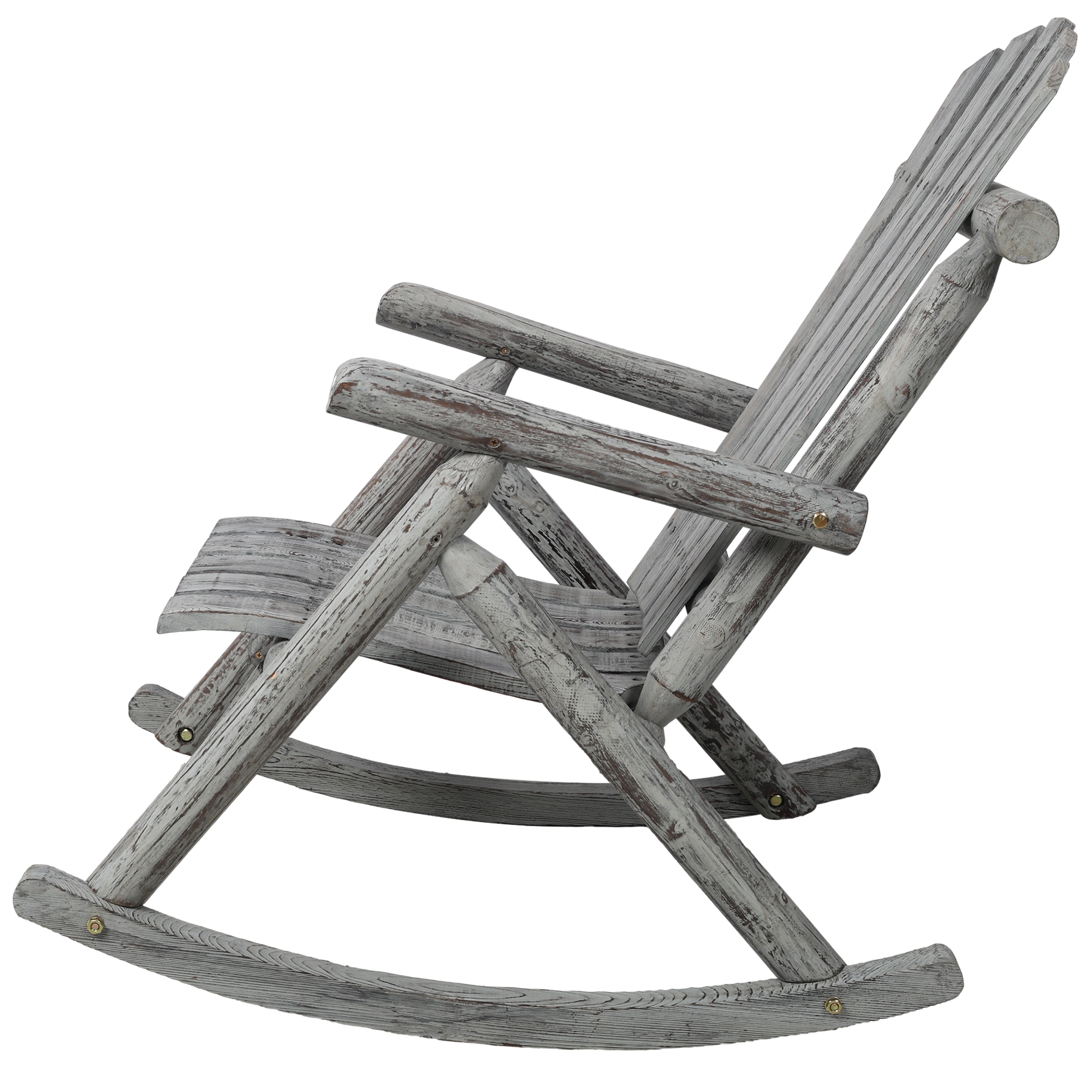 Wooden Porch Rocking Chair, Fir Wood Garden Rocker for Patio Outdoor Seating, Light Gray view 8