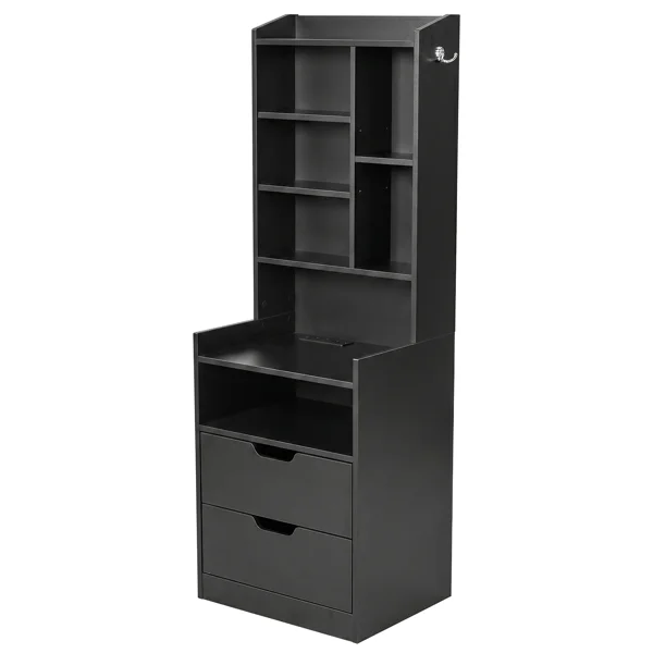 2 Drawers + 1 Shelf + 6-Shelf BedsideTable US Standard Power Supply (1 USB + 1 Type-C + 2 Triple-Prong) Storage Locker P2-12MM Particleboard Laminated Storage Cabinet 17.32*13.78*50in Black view 4