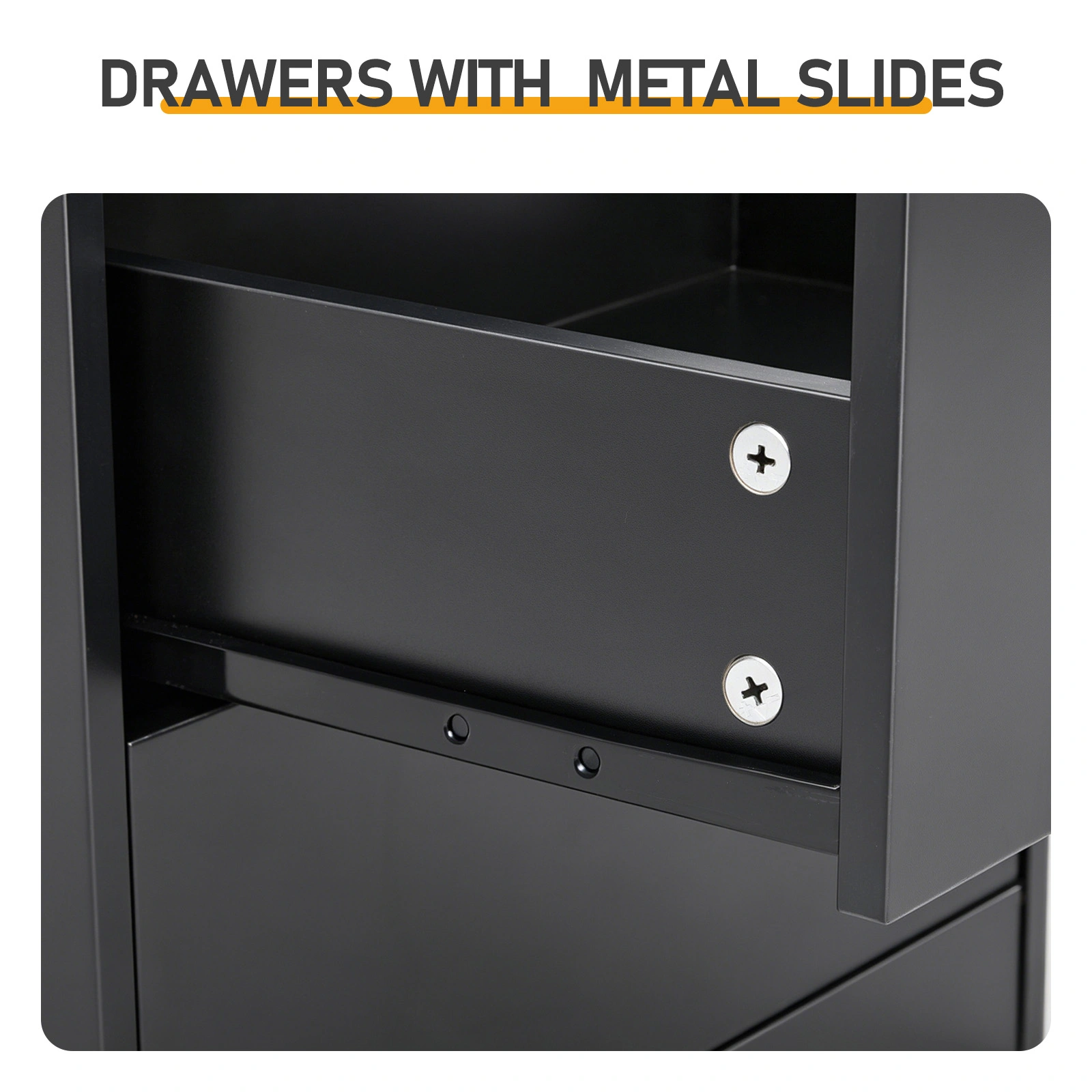 2 Drawers + 1 Shelf + 6-Shelf BedsideTable US Standard Power Supply (1 USB + 1 Type-C + 2 Triple-Prong) Storage Locker P2-12MM Particleboard Laminated Storage Cabinet 17.32*13.78*50in Black view 11