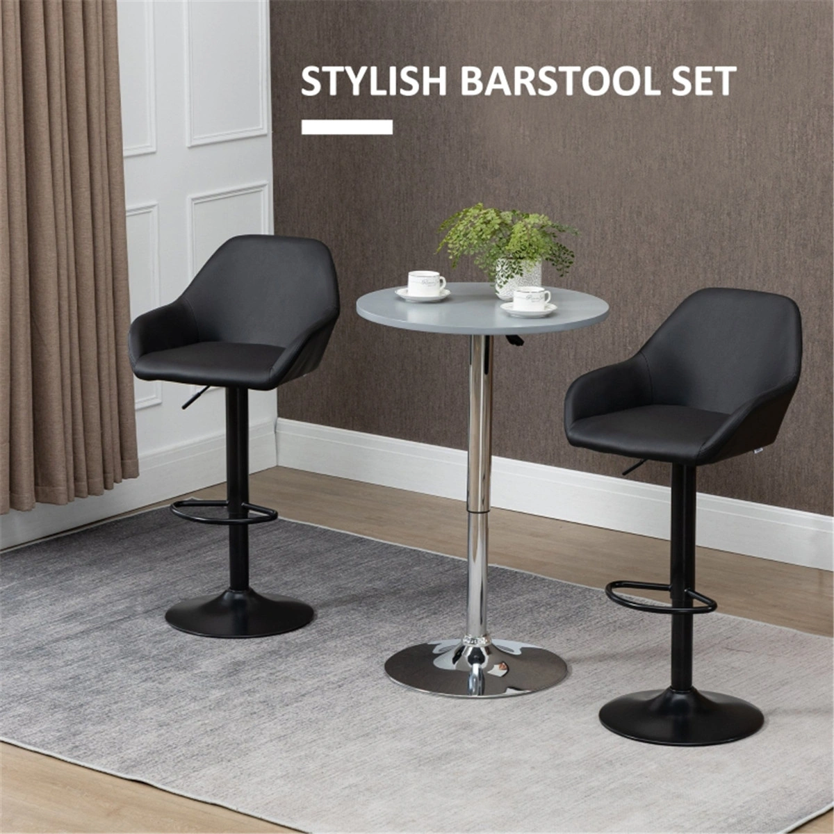 Bar Stools Set of 2, 29" Counter Height Chair, Modern Dining Stool with Lumbar Support, Black Faux Leather, Chrome Metal Frame, Swivel Office Chair, Adjustable Height, Heavy Duty, 300lb Capacity