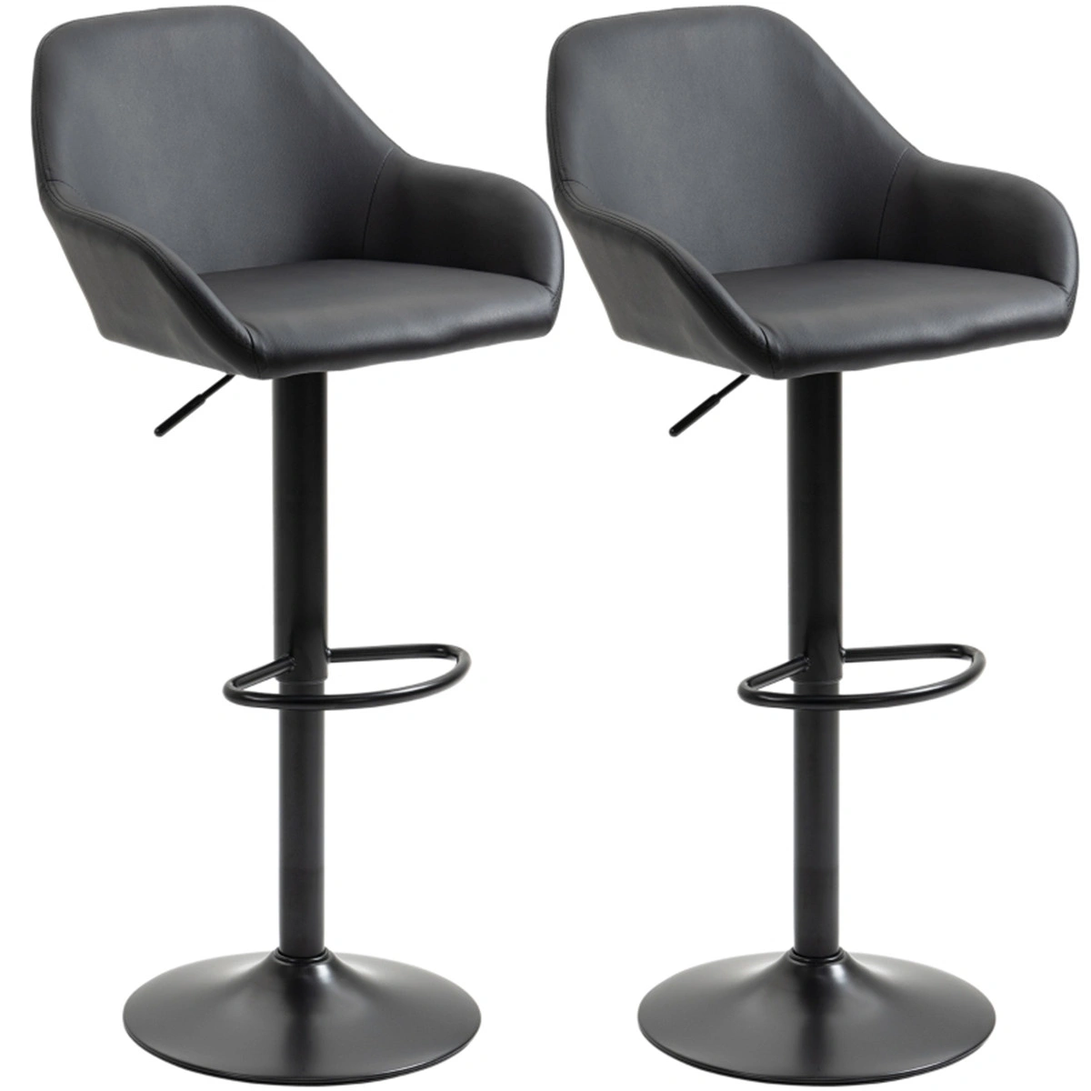 Bar Stools Set of 2, 29" Counter Height Chair, Modern Dining Stool with Lumbar Support, Black Faux Leather, Chrome Metal Frame, Swivel Office Chair, Adjustable Height, Heavy Duty, 300lb Capacity view 3