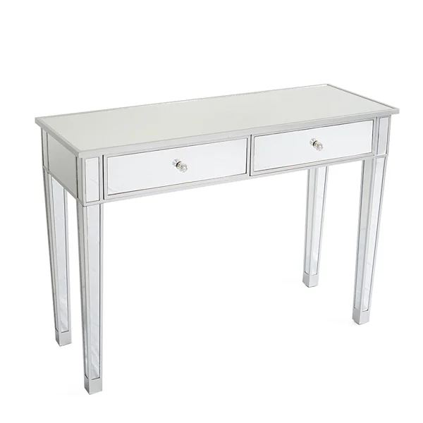 2-Drawer Modern Style Computer Desk MDF Mirror Dressing Table 41.34*14.17*29.92in Silver view 3