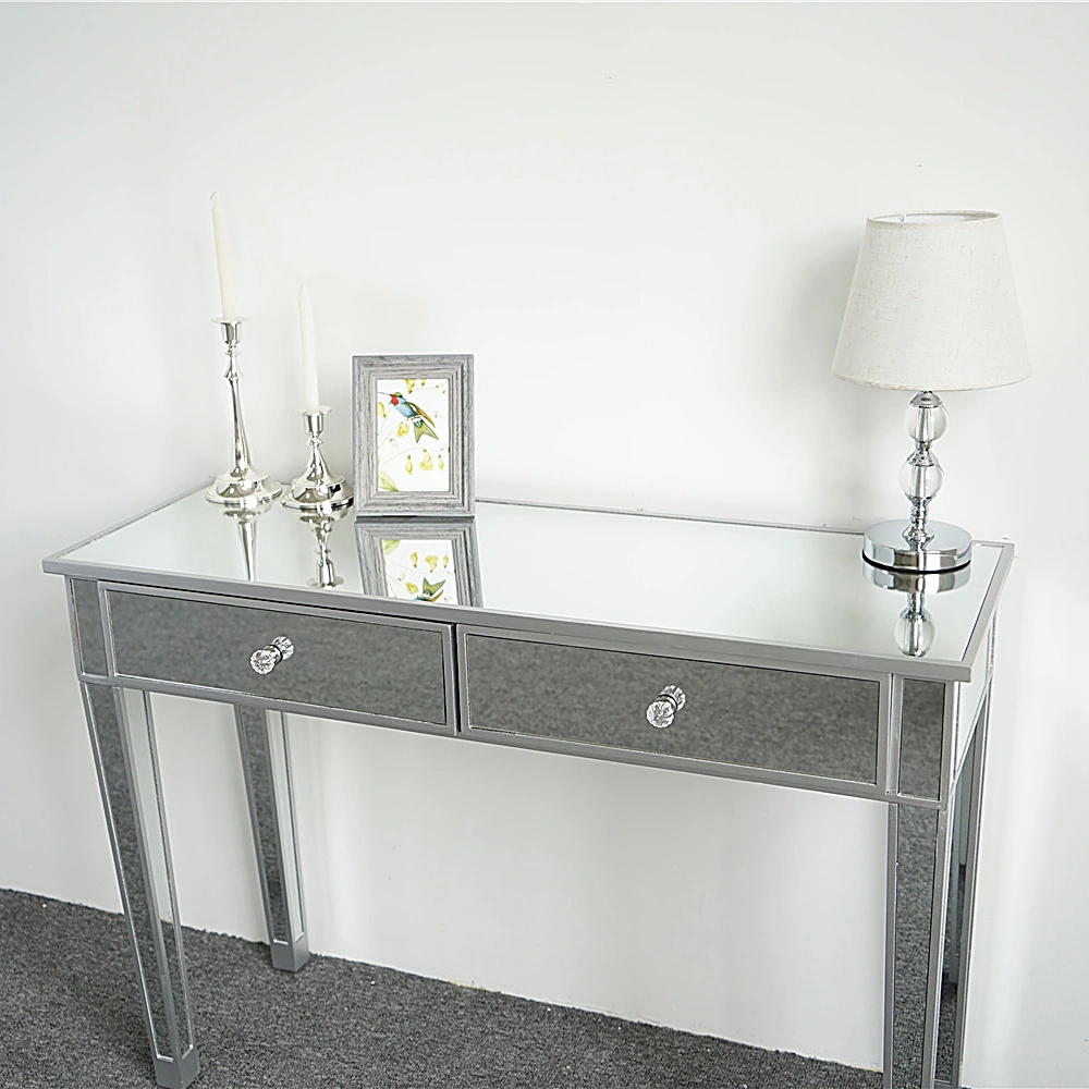 2-Drawer Modern Style Computer Desk MDF Mirror Dressing Table 41.34*14.17*29.92in Silver view 16