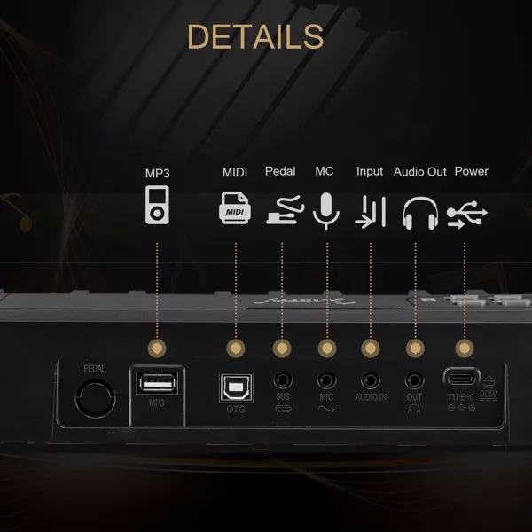 GPP-106 88 Key Folding Piano Semi-Weighted Standard Keyboards Digital Piano with MIDI Bluetooth, Handbag, Headphone, for Piano Lover Black color view 2