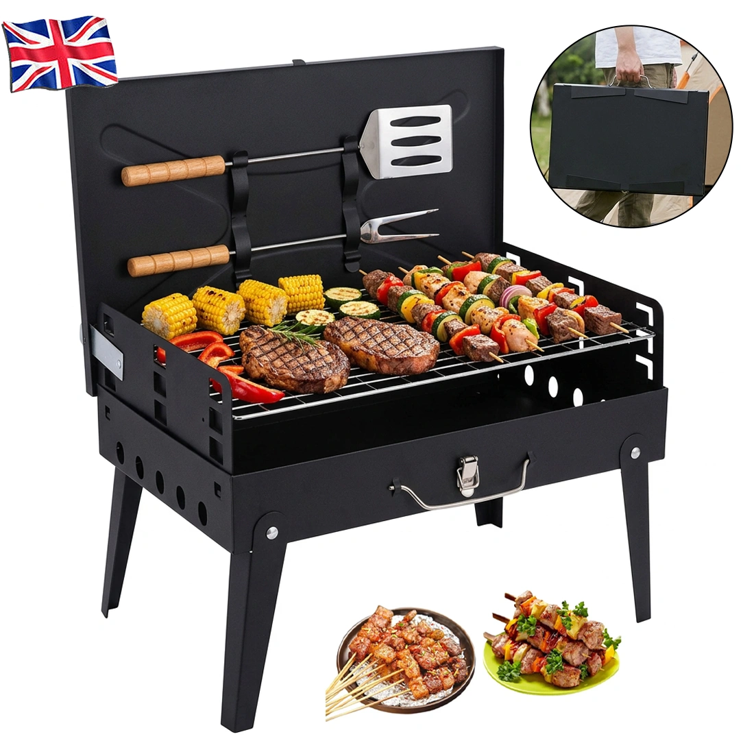 Portable Folding Charcoal BBQ Grill, Camping Outdoor Travel Picnic Barbecue view 2