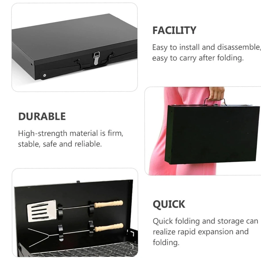 Portable Folding Charcoal BBQ Grill, Camping Outdoor Travel Picnic Barbecue view 3