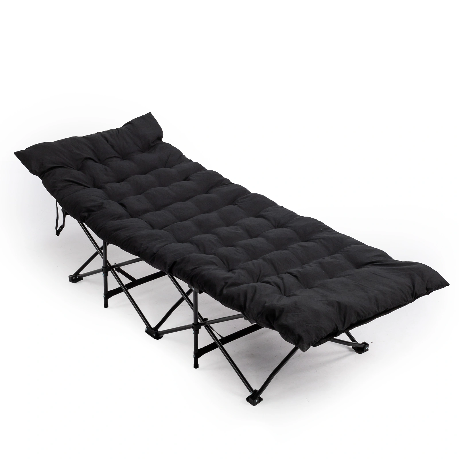 Folding Camping Cot Bed with Soft Pad, Portable Outdoor Cot, Adults Sleeping Bed for Home Office Nap Beach Travel, Black view 10