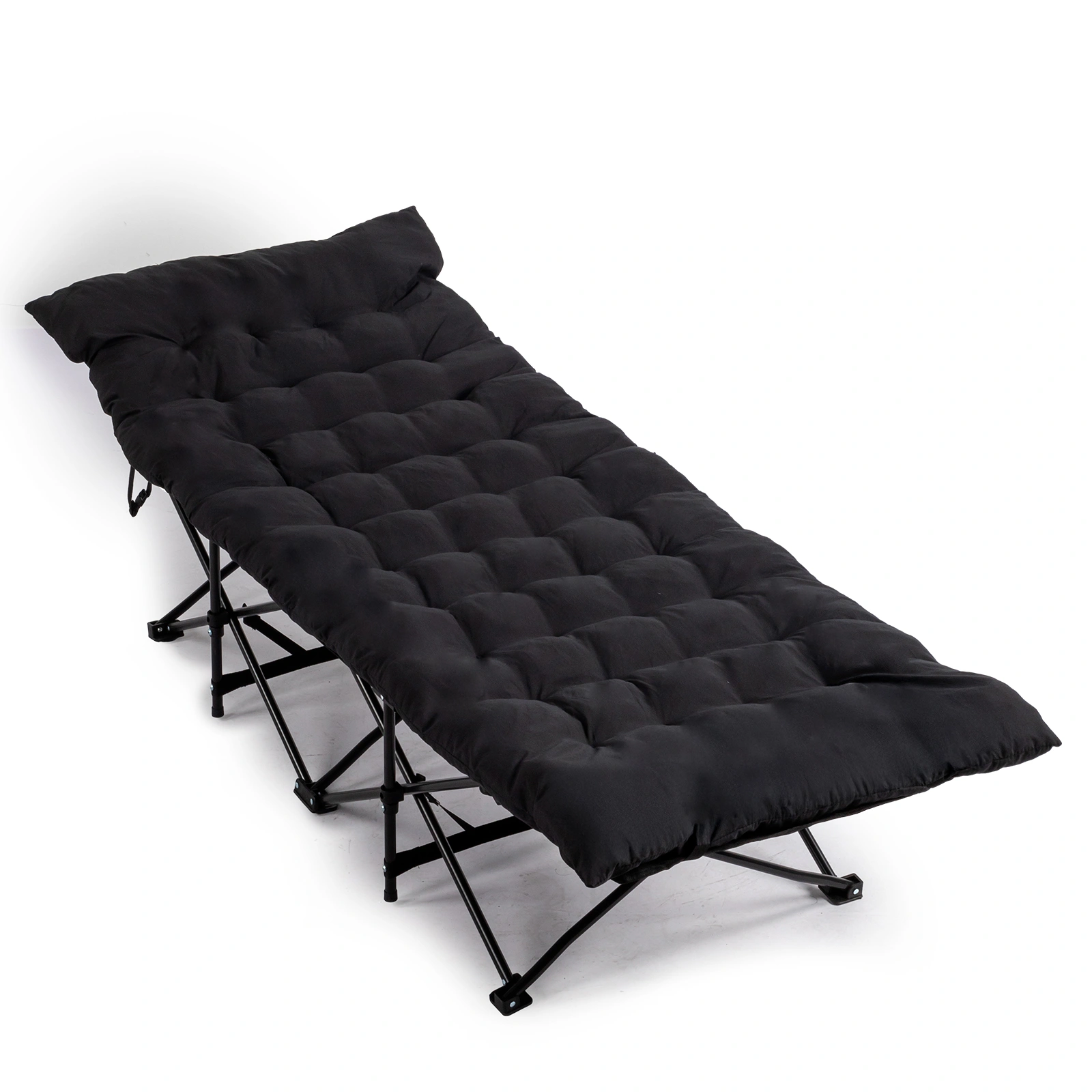 Folding Camping Cot Bed with Soft Pad, Portable Outdoor Cot, Adults Sleeping Bed for Home Office Nap Beach Travel, Black view 11
