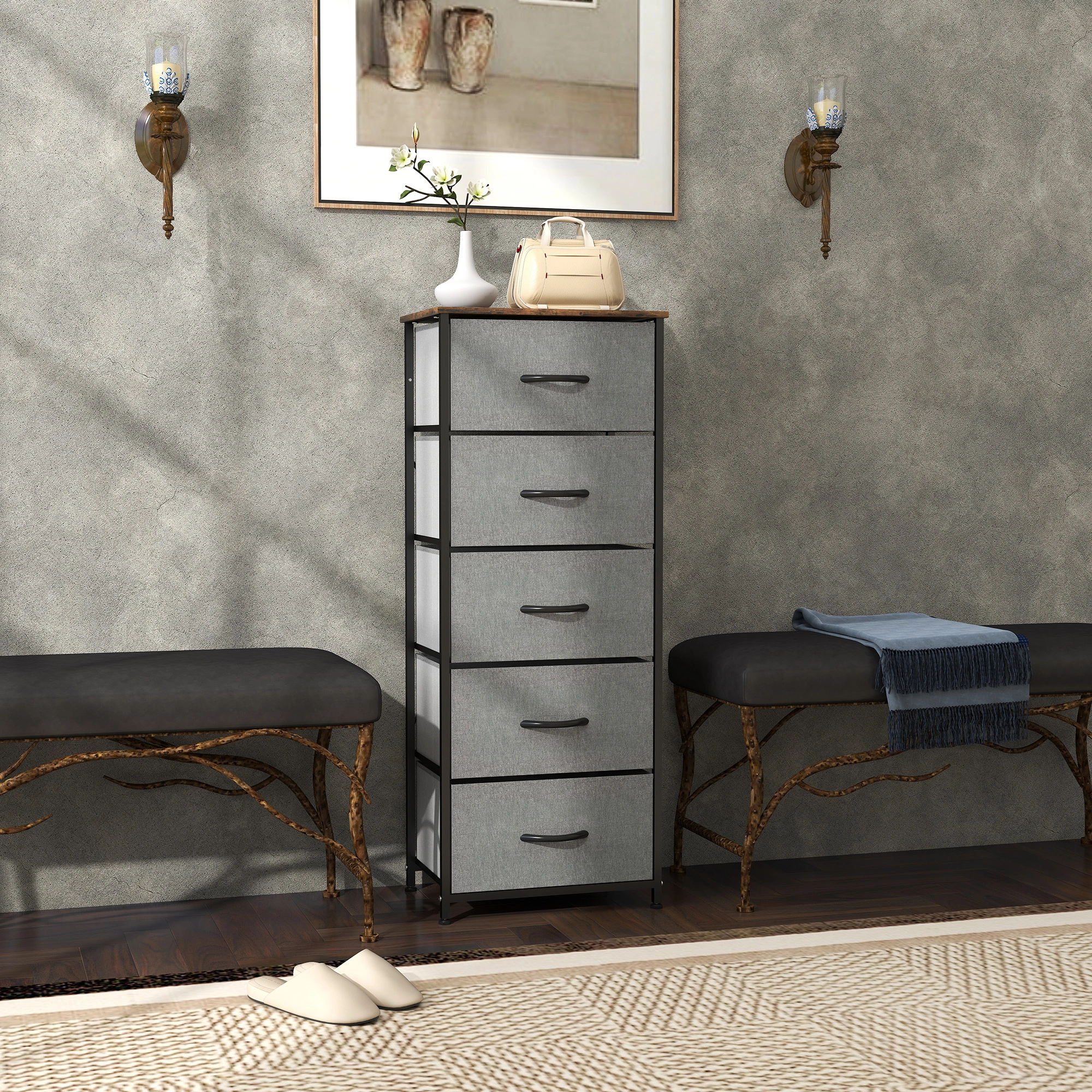 Wood Storage Chest of Drawers, Wooden Organizer Cabinet for Bedroom Hallway