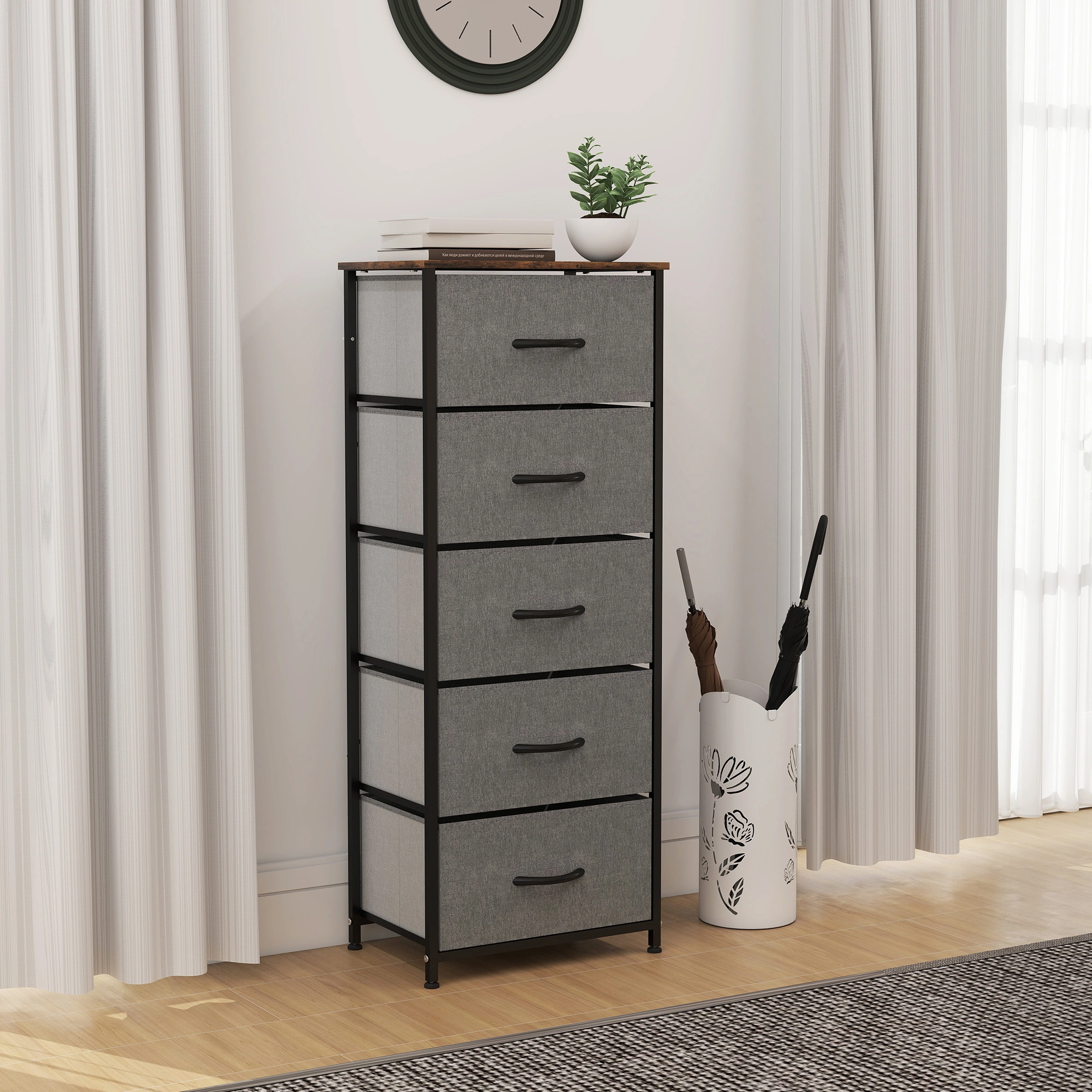 Wood Storage Chest of Drawers, Wooden Organizer Cabinet for Bedroom Hallway view 3