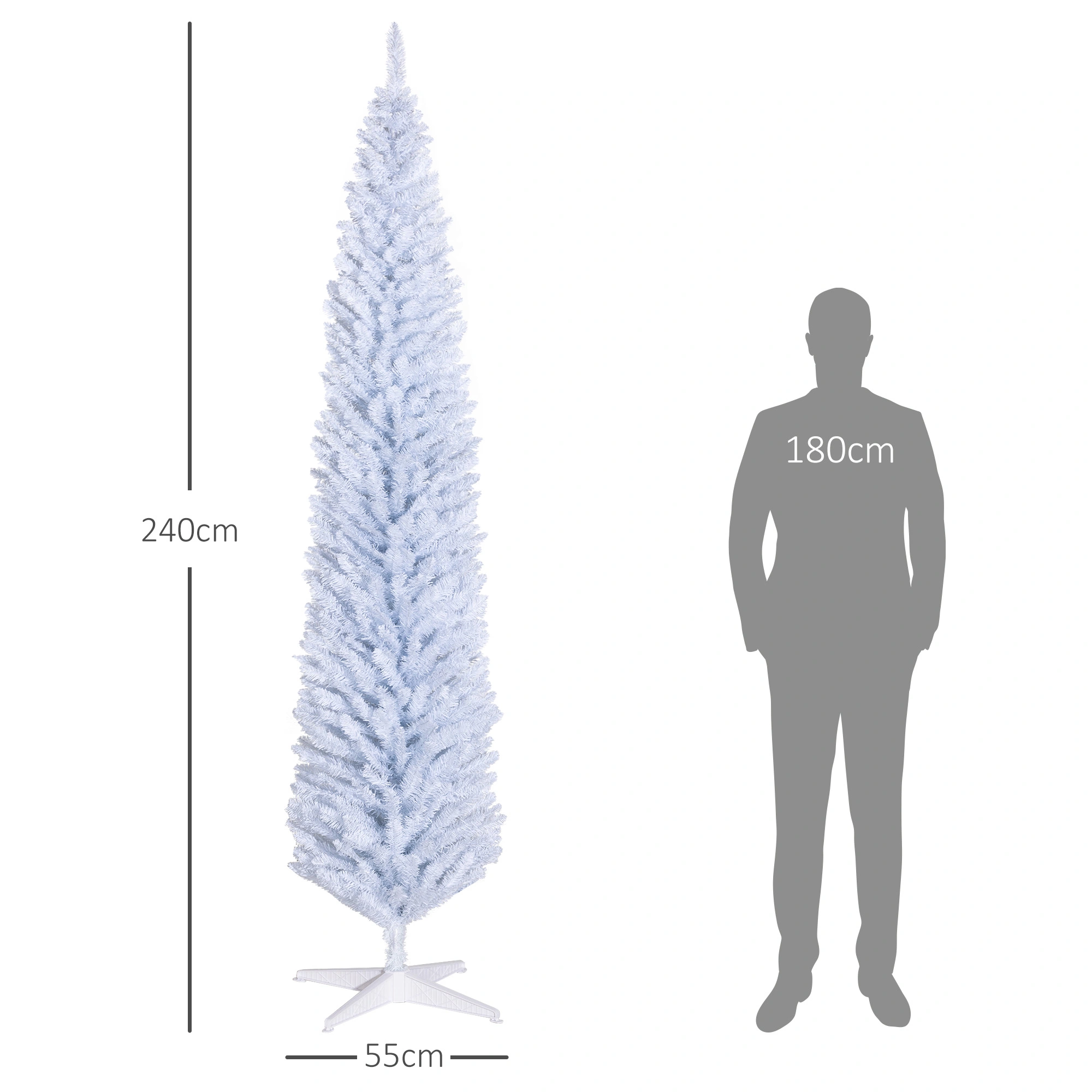 8' Artificial Pencil Christmas Tree, Slim Xmas Tree with 618 Realistic Branch Tips and Plastic Stand, White-Does not support self pick up view 4