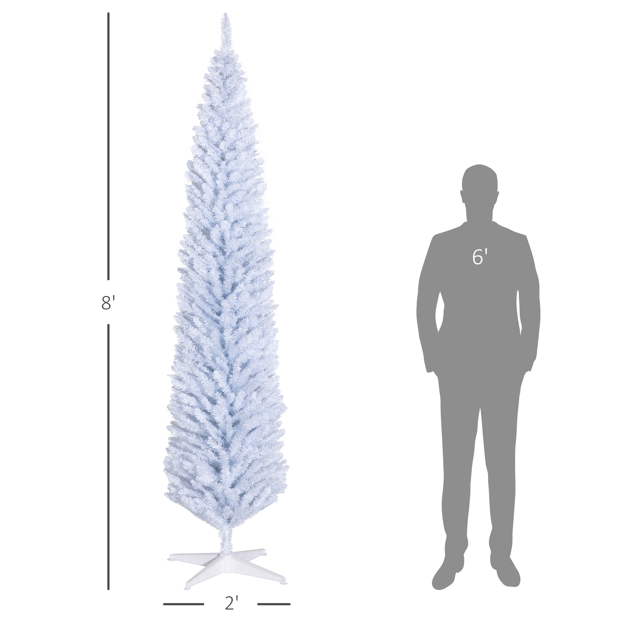 8' Artificial Pencil Christmas Tree, Slim Xmas Tree with 618 Realistic Branch Tips and Plastic Stand, White-Does not support self pick up view 6